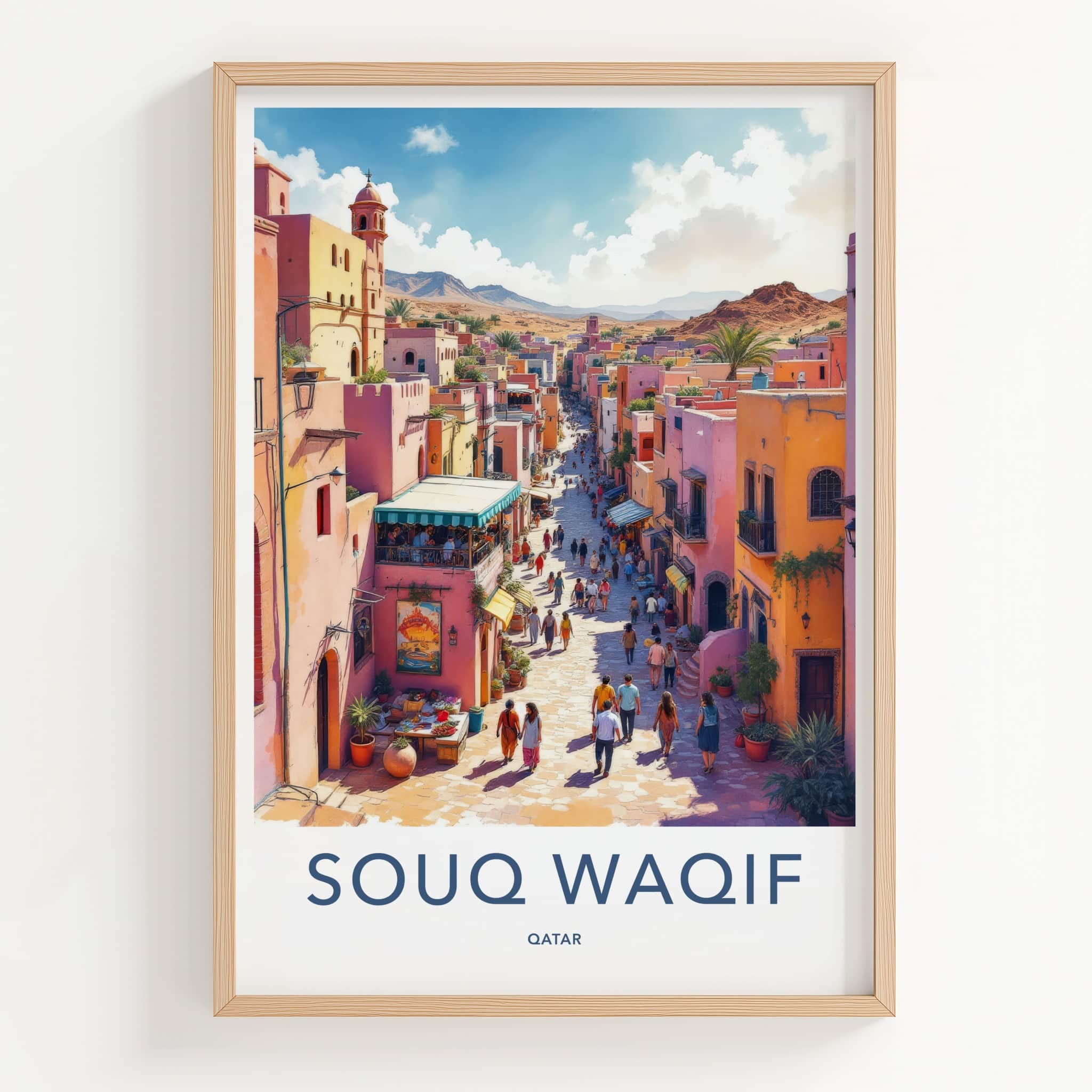 Souq Waqif Poster - Qatar Travel Art - Vibrant Market Street Wall Decor