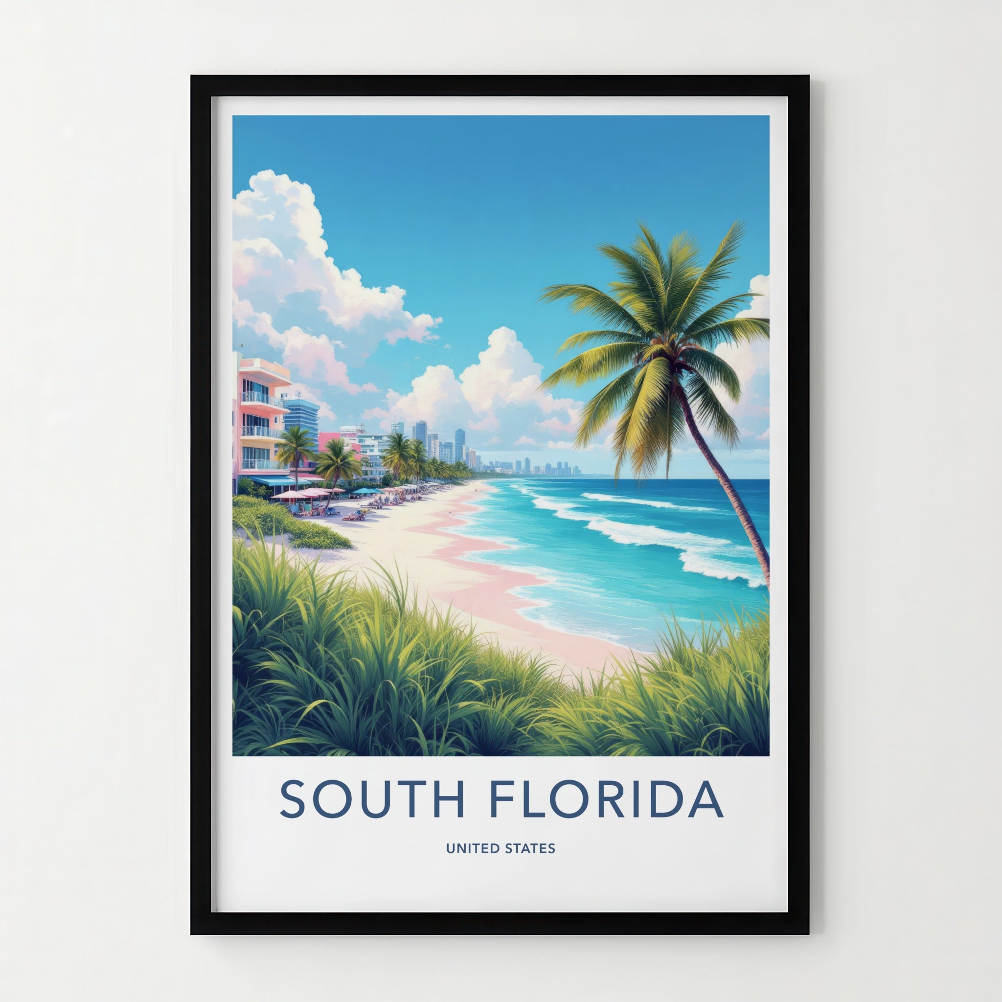 South Florida Poster - Florida Art Print - Vibrant Coastal City Home Decor