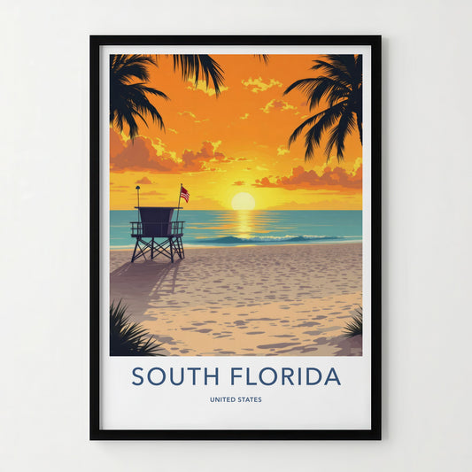South Florida Poster - Florida Travel Print - Vibrant Beach Sunset Wall Decor