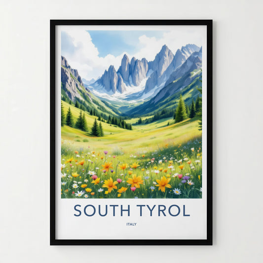 South Tyrol Poster - Italy Travel Art - Mountain Valley Flowers Home Decor