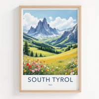 South Tyrol Poster - Italy Travel Art - Vibrant Flower Meadow Home Decor