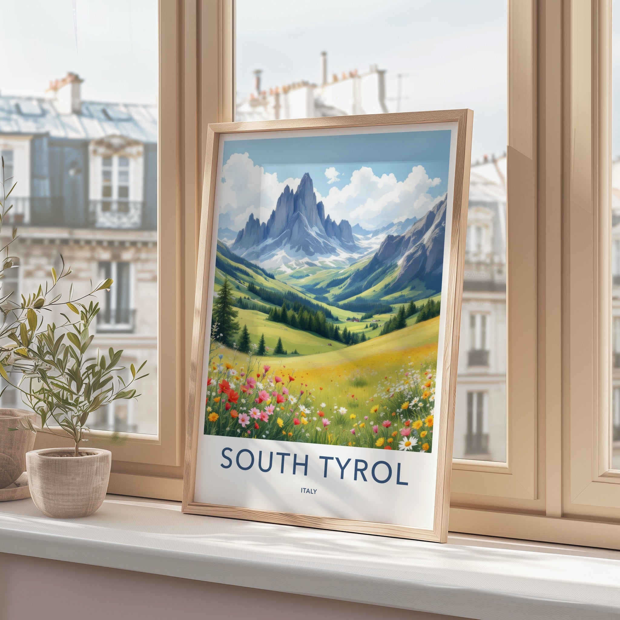 South Tyrol Poster - Italy Travel Art - Vibrant Flower Meadow Home Decor