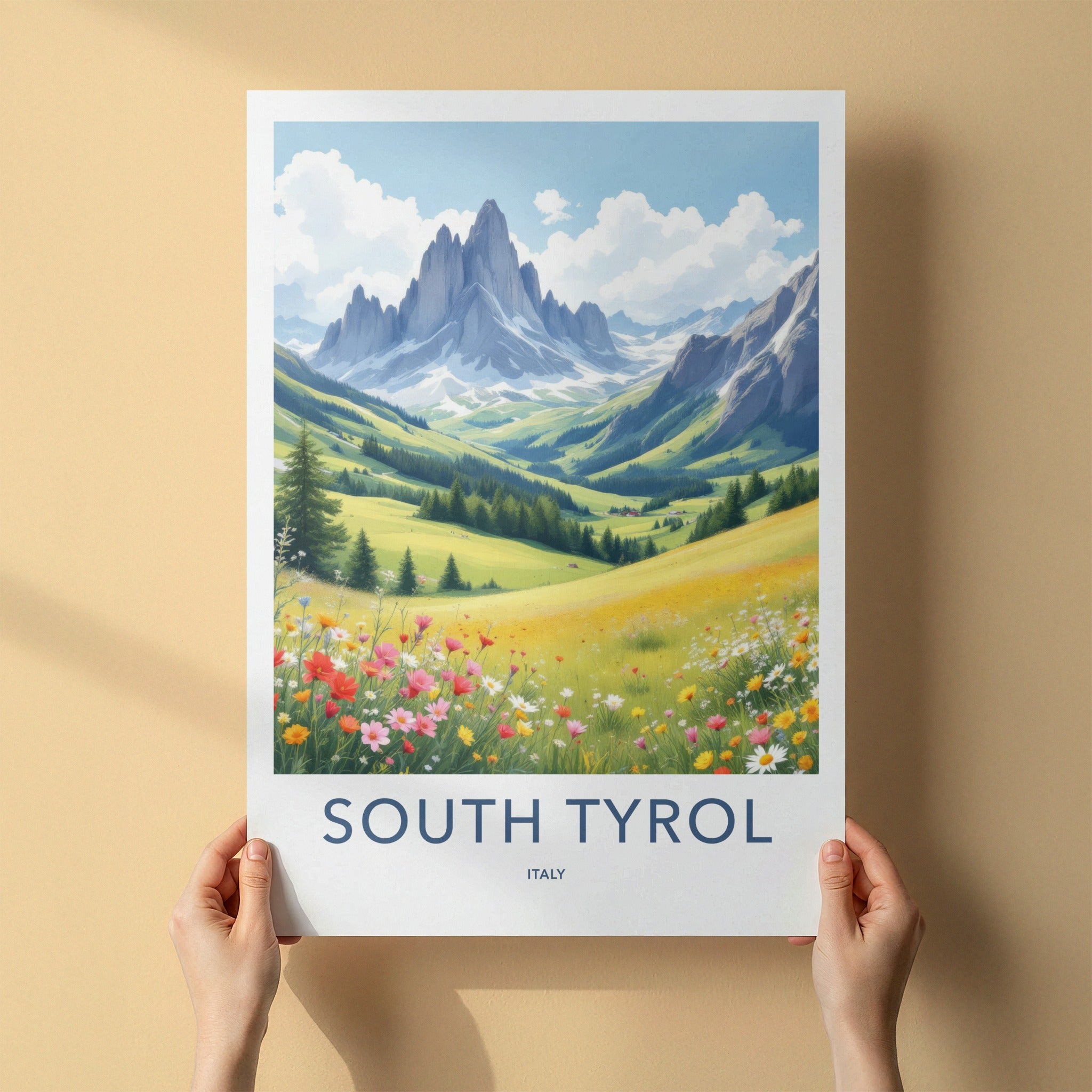 South Tyrol Poster - Italy Travel Art - Vibrant Flower Meadow Home Decor