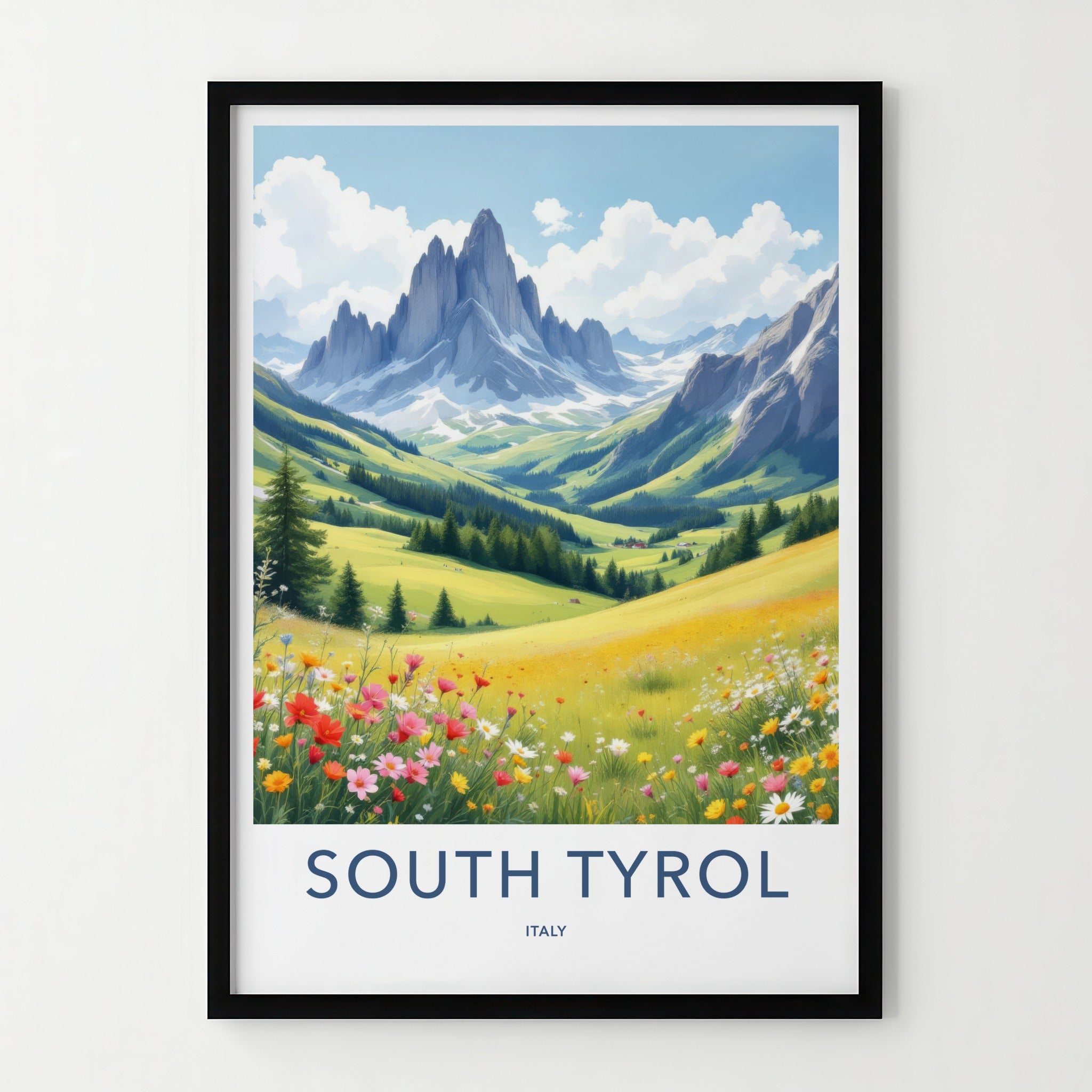 South Tyrol Poster - Italy Travel Art - Vibrant Flower Meadow Home Decor