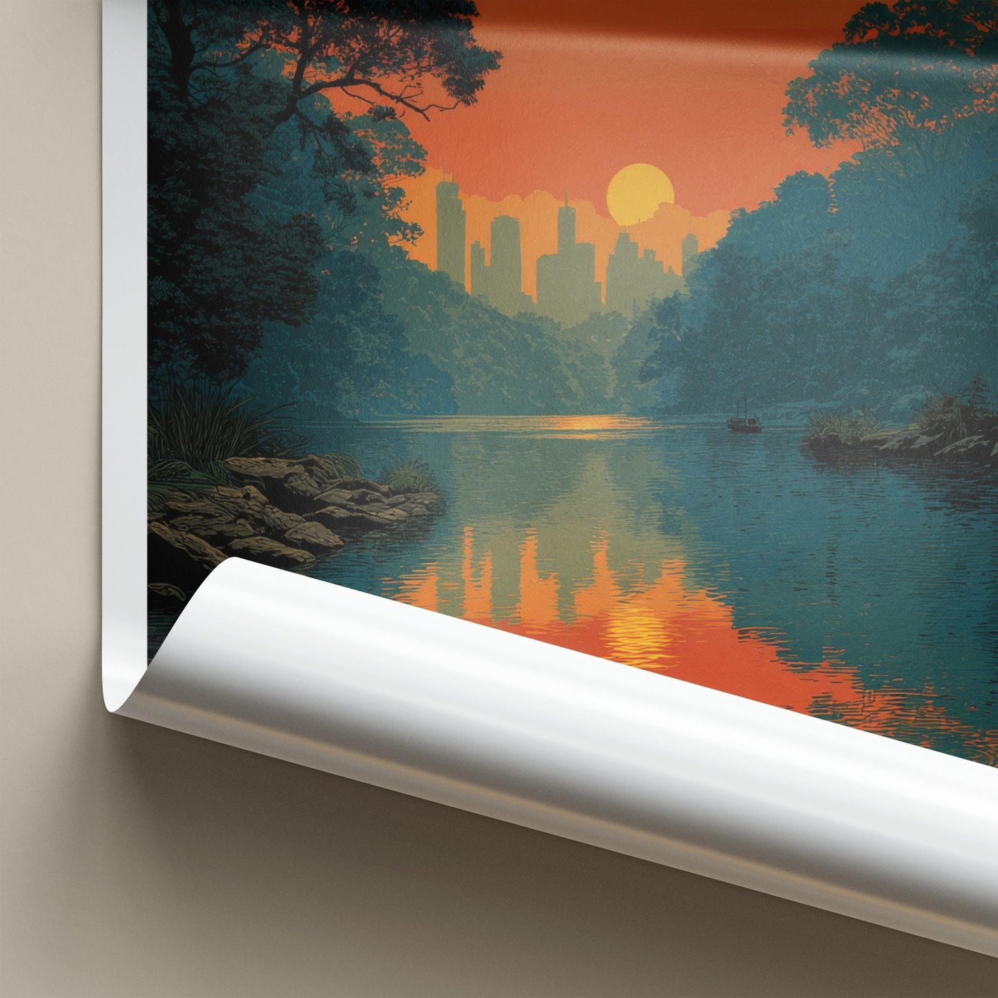 SOUTH YARRA Poster - Australia Travel Art - Sunset City Lake Home Decor
