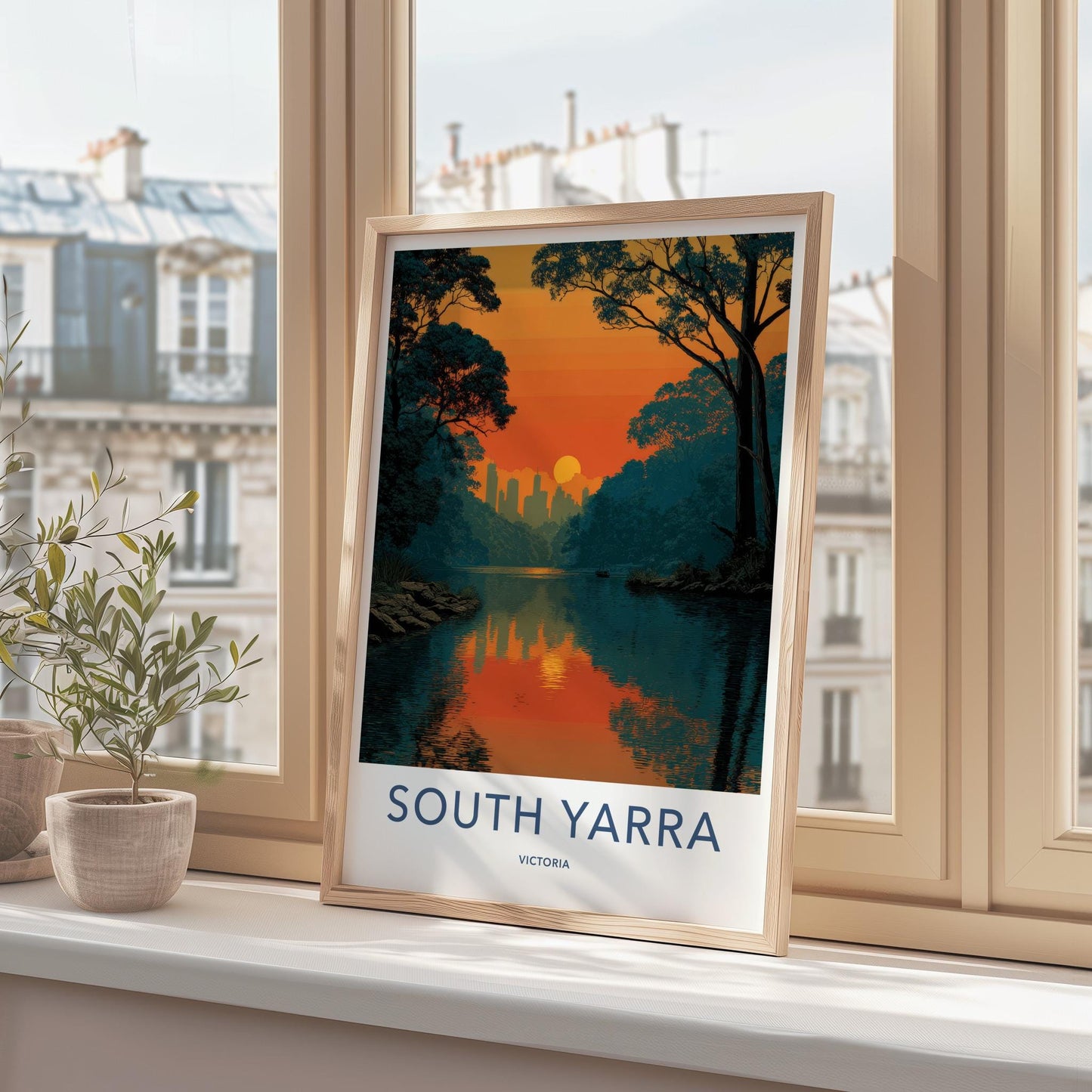 SOUTH YARRA Poster - Australia Travel Art - Sunset City Lake Home Decor