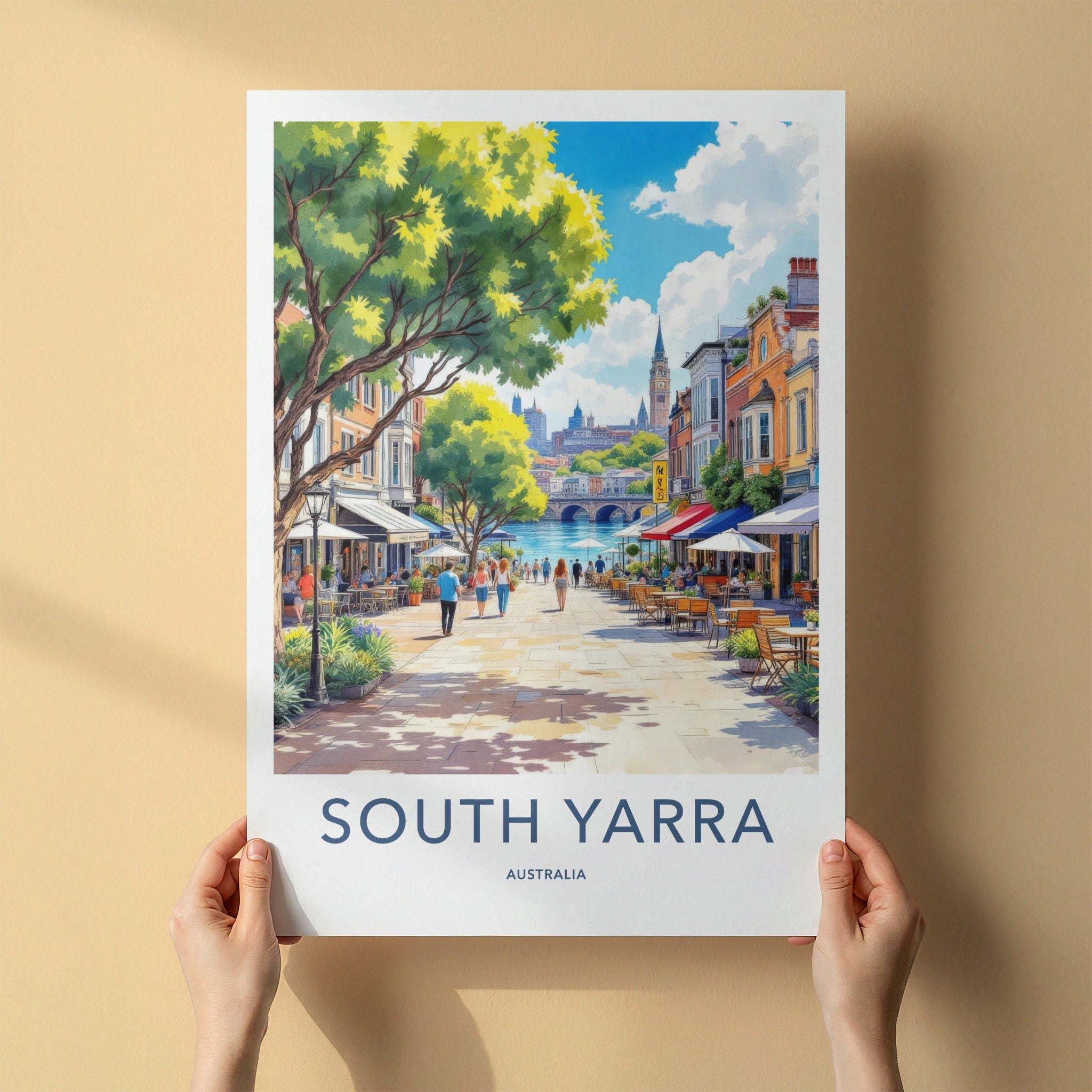 South Yarra Poster - Australia Travel Art - Urban Riverfront Cafes Home Decor