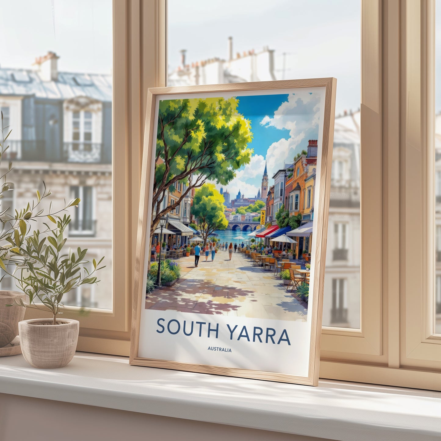 South Yarra Poster - Australia Travel Art - Urban Riverfront Cafes Home Decor