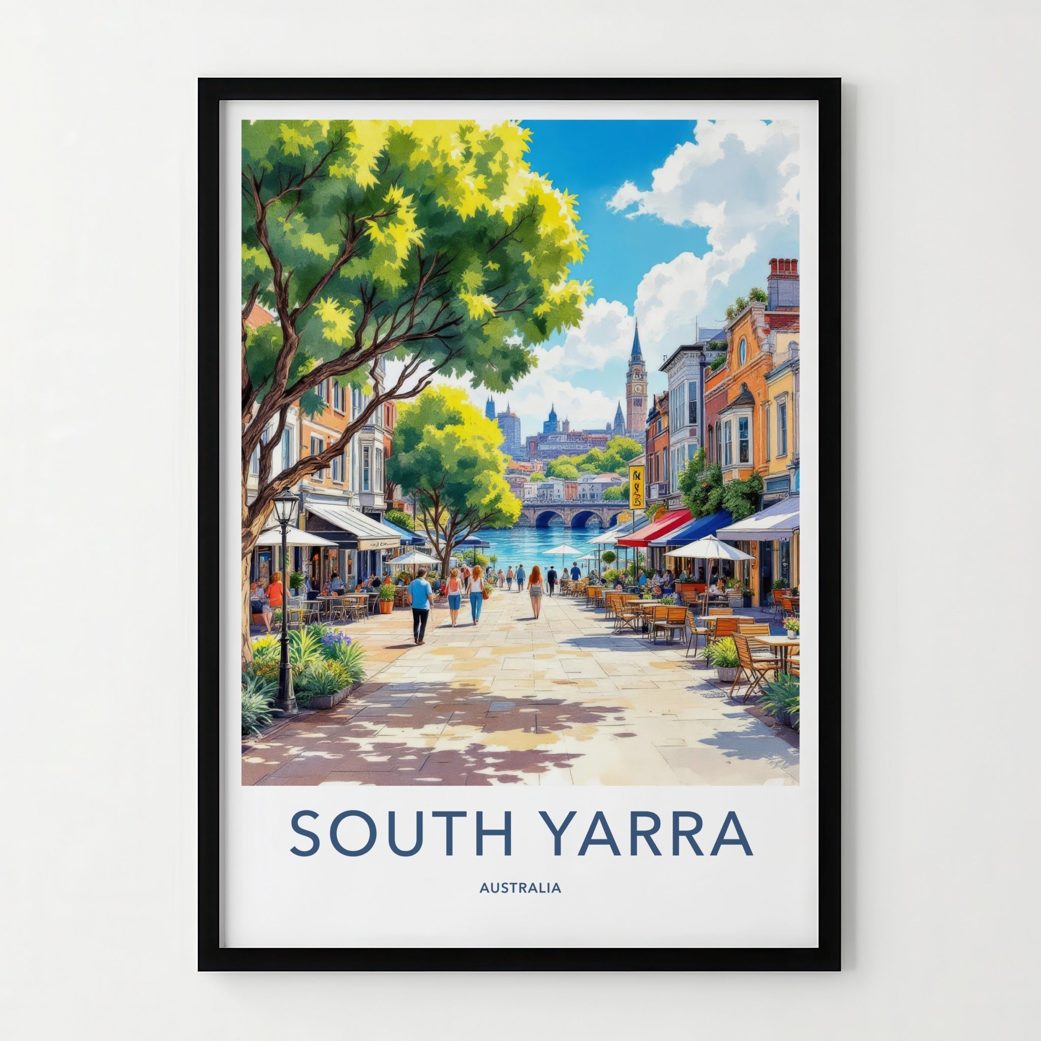 South Yarra Poster - Australia Travel Art - Urban Riverfront Cafes Home Decor