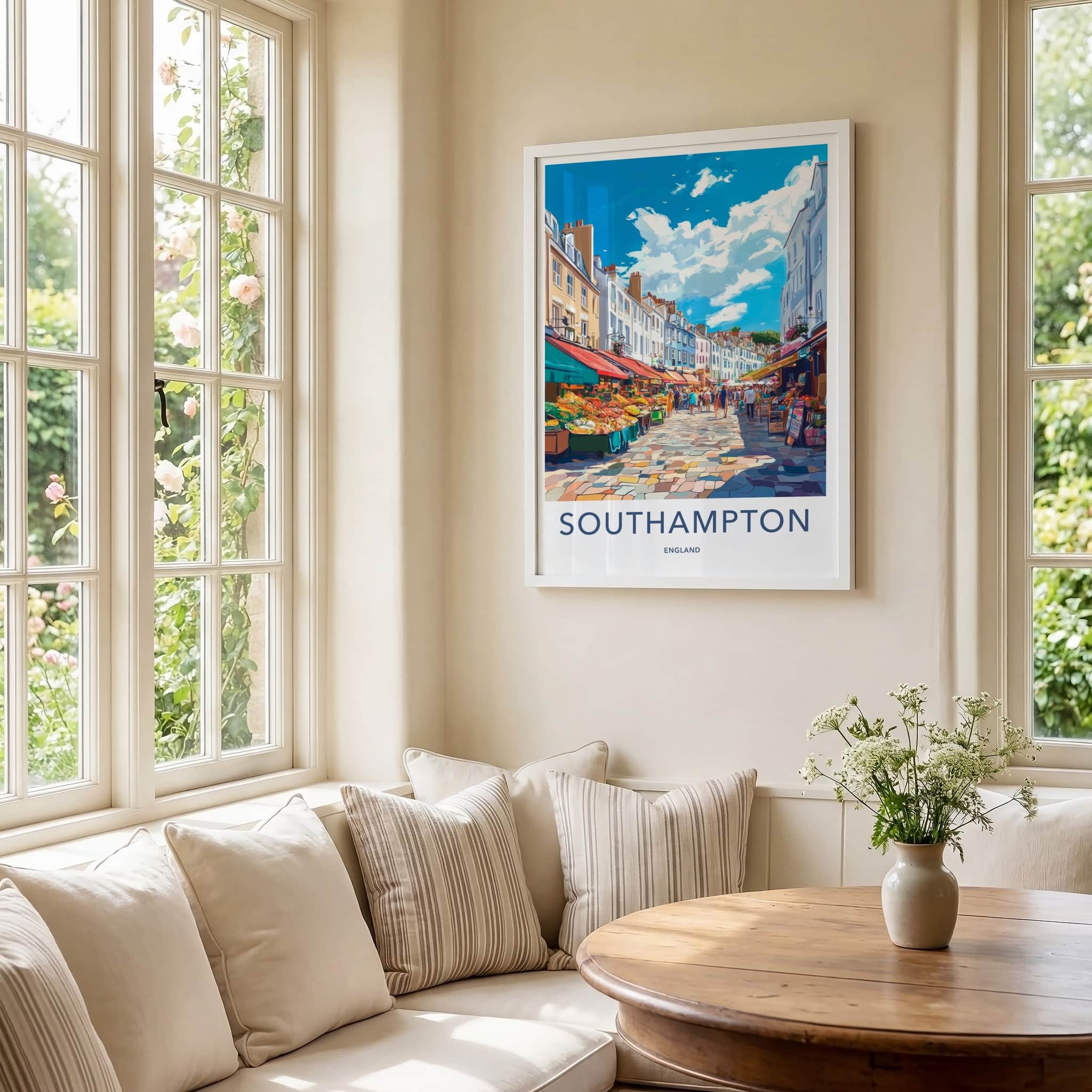 Southampton Poster - England Travel Art - Vibrant Market Street Wall Decor