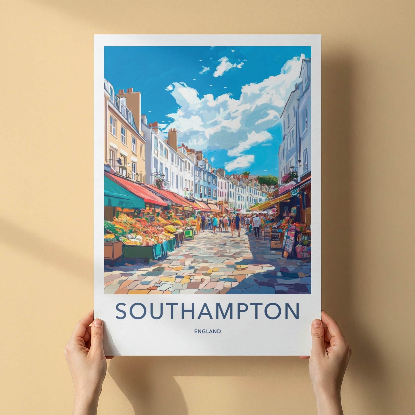 Southampton Poster - England Travel Art - Vibrant Market Street Wall Decor