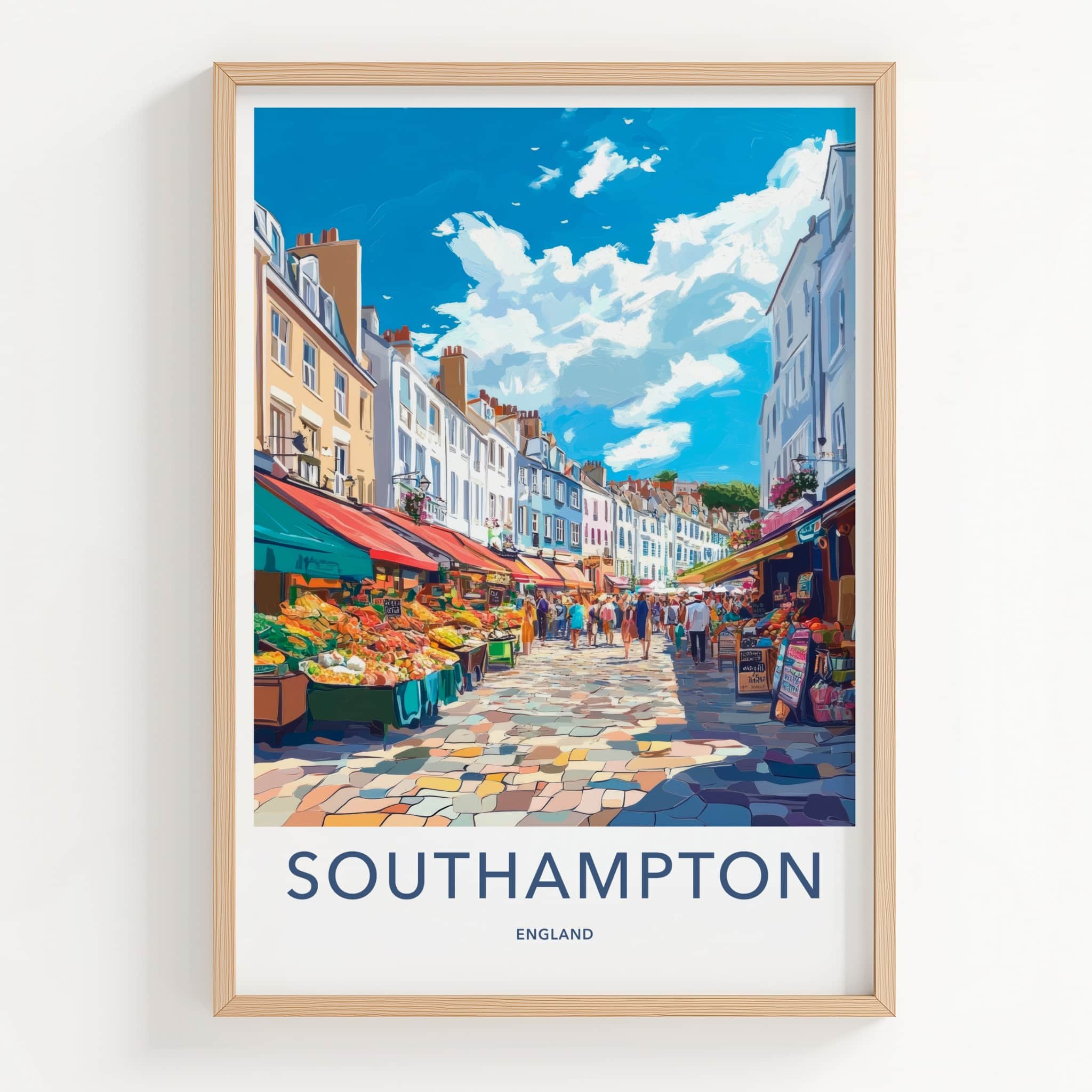 Southampton Poster - England Travel Art - Vibrant Market Street Wall Decor