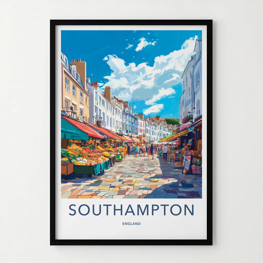 Southampton Poster - England Travel Art - Vibrant Market Street Wall Decor