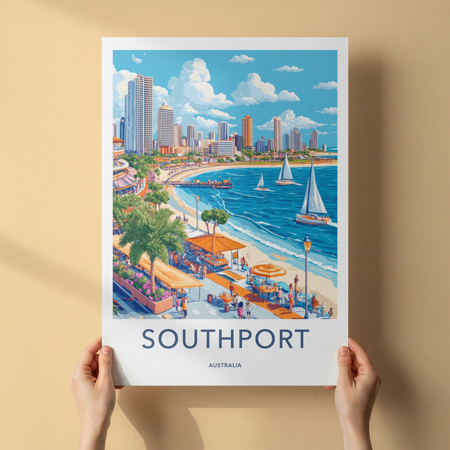 Southport Poster - Australia Travel Art - Vibrant Beach City Home Decor