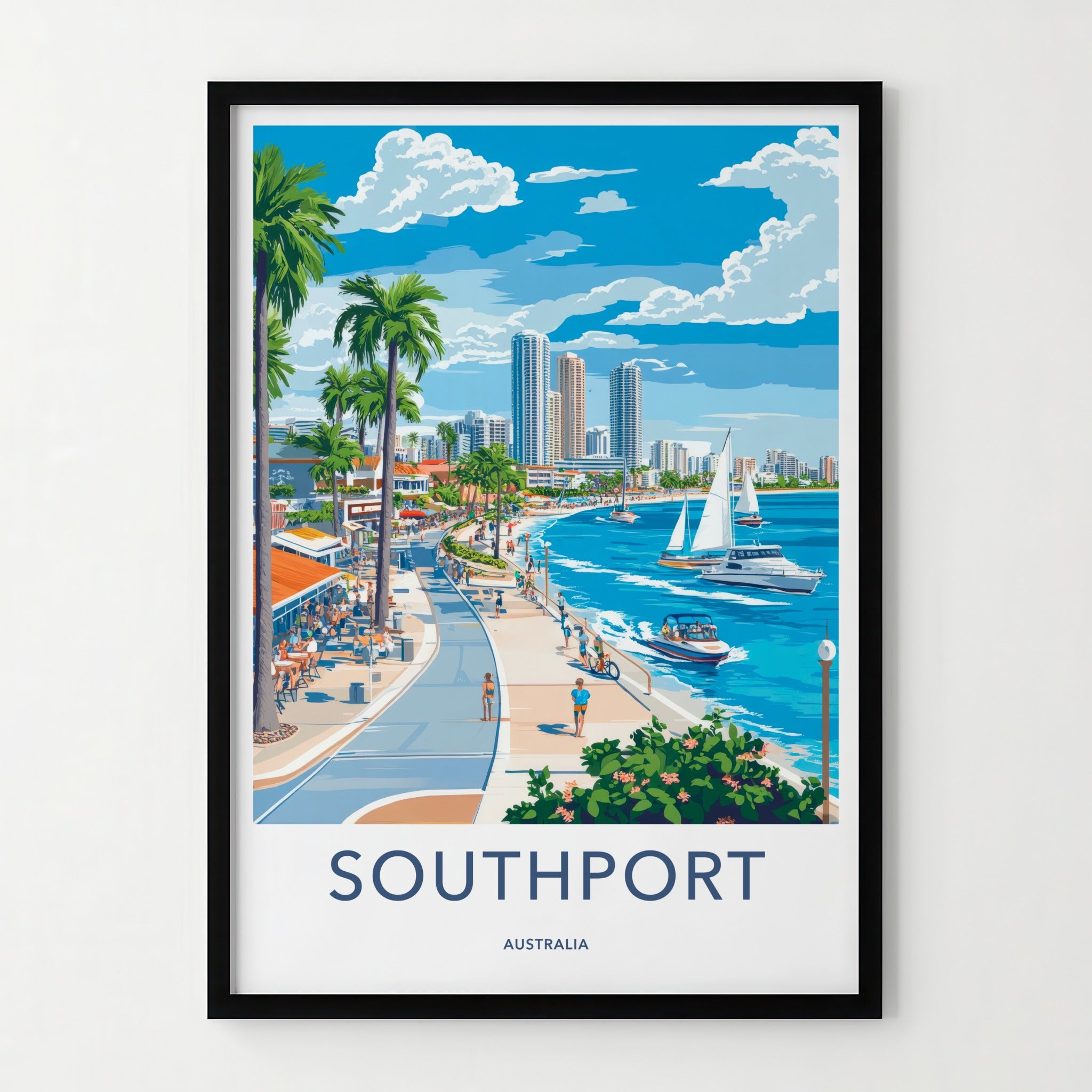 SOUTHPORT Poster - Australia Travel Art - Vibrant Coastal Promenade Wall Decor