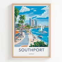 SOUTHPORT Poster - Australia Travel Art - Vibrant Coastal Promenade Wall Decor