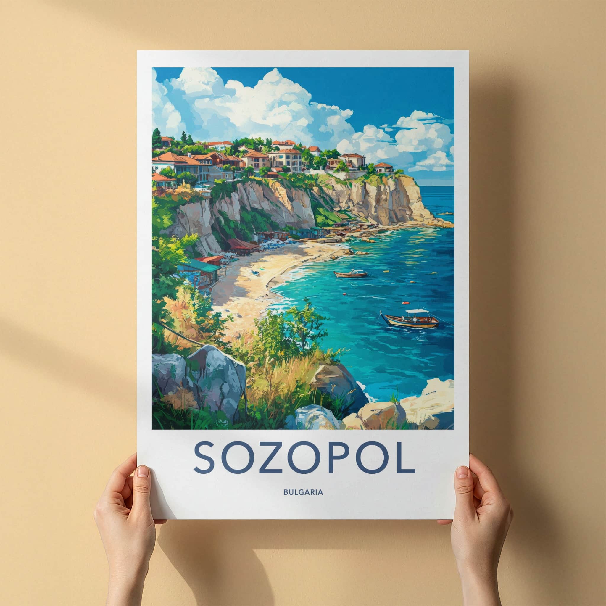 Sozopol Poster - Bulgaria Travel Art - Coastal Cliffs Town Home Decor