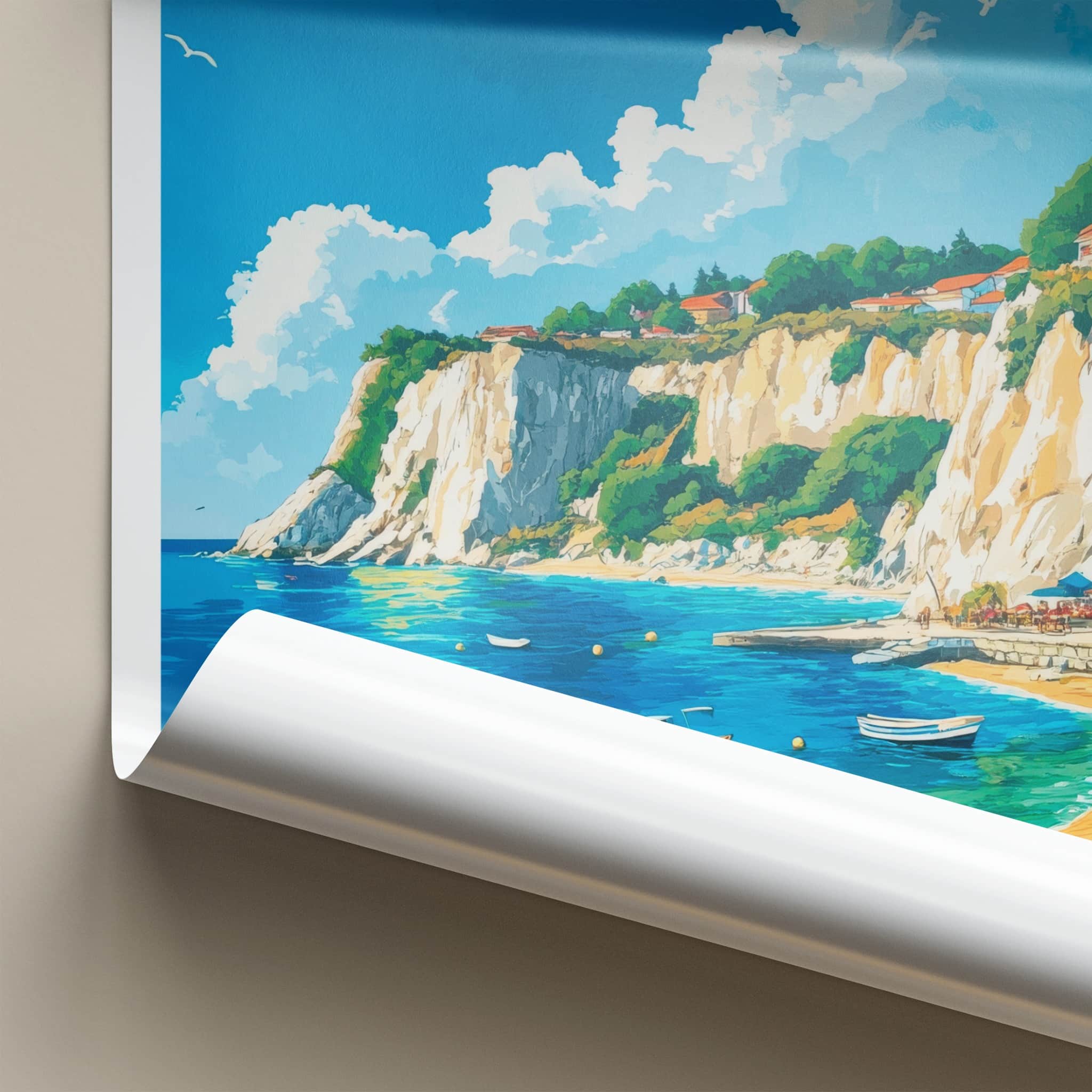 Sozopol Poster - Bulgaria Travel Art - Coastal Cliffside Village Home Decor