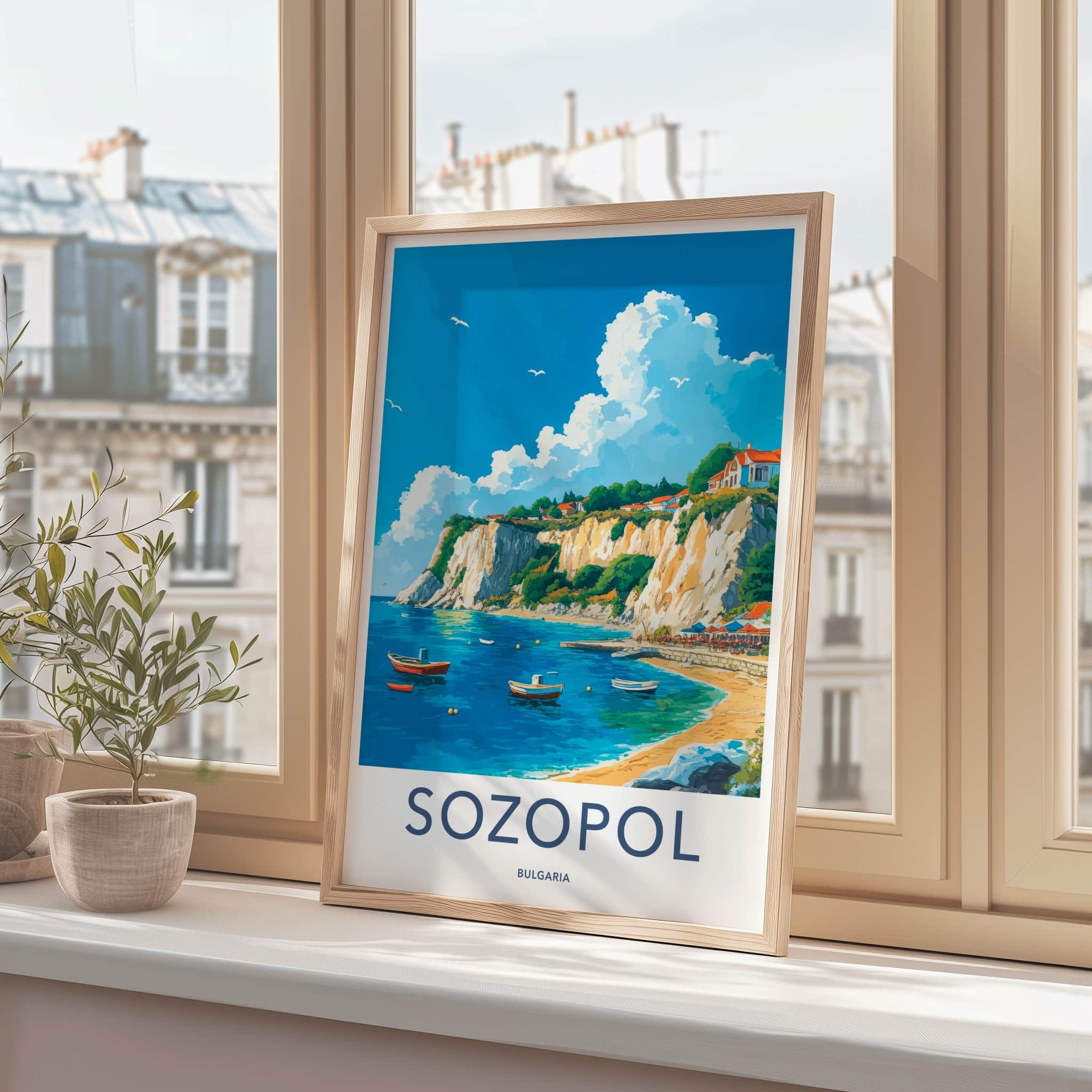 Sozopol Poster - Bulgaria Travel Art - Coastal Cliffside Village Home Decor