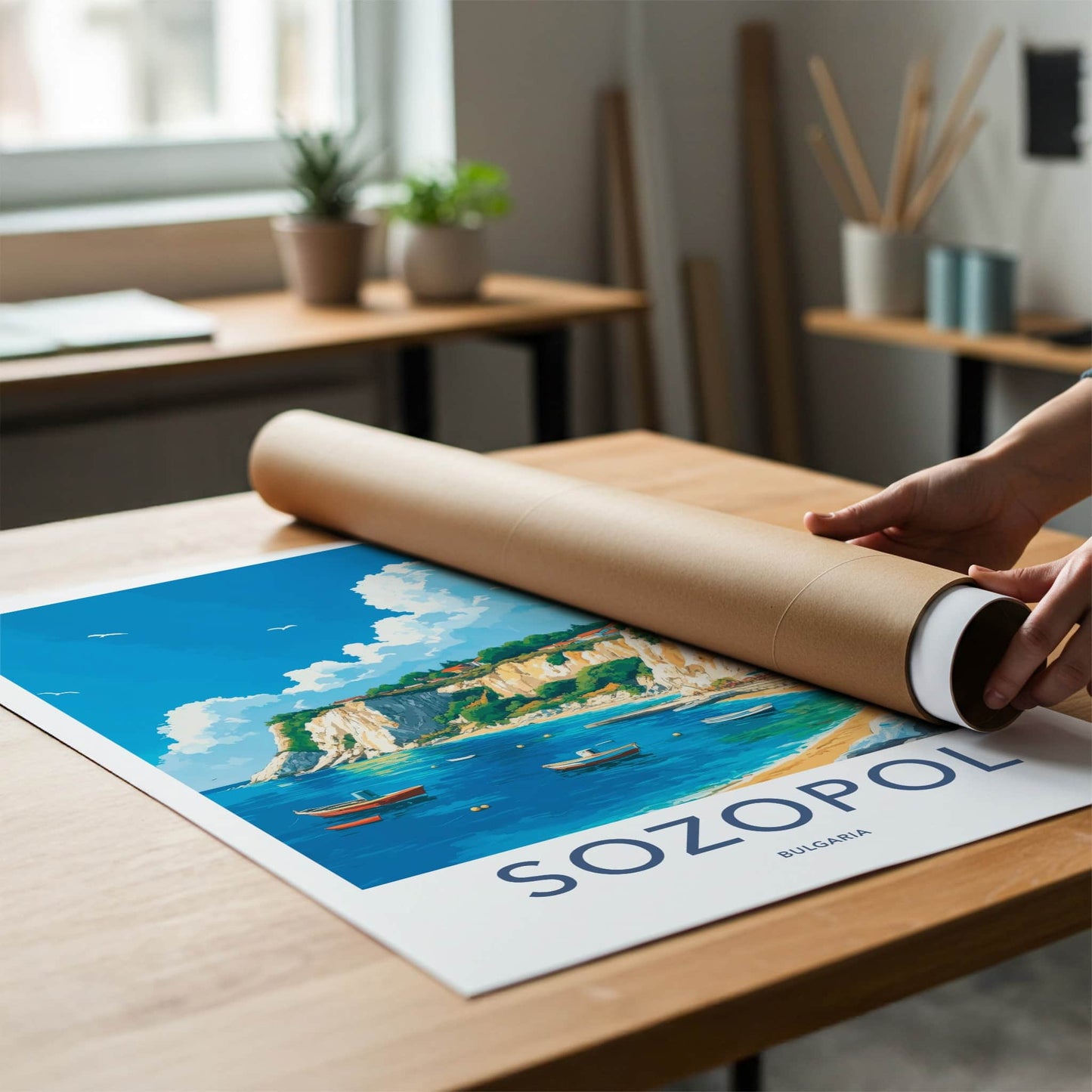 Sozopol Poster - Bulgaria Travel Art - Coastal Cliffside Village Home Decor