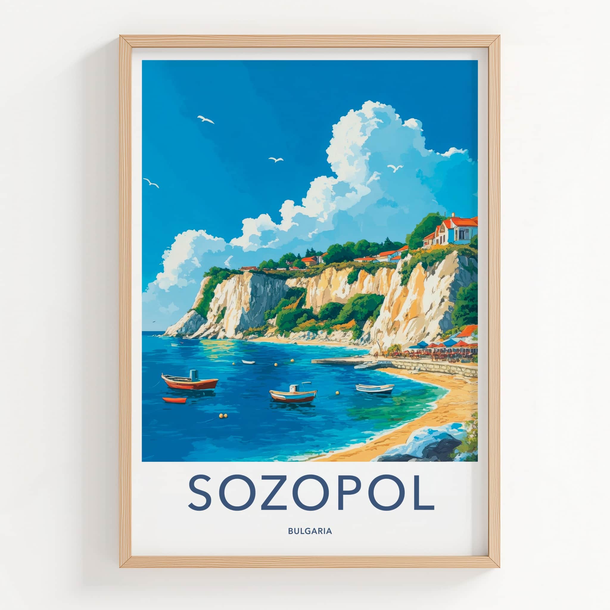 Sozopol Poster - Bulgaria Travel Art - Coastal Cliffside Village Home Decor