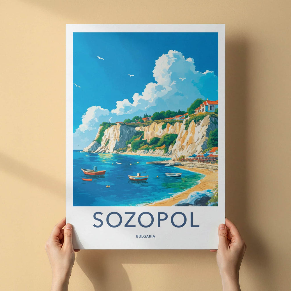 Sozopol Poster - Bulgaria Travel Art - Coastal Cliffside Village Home Decor