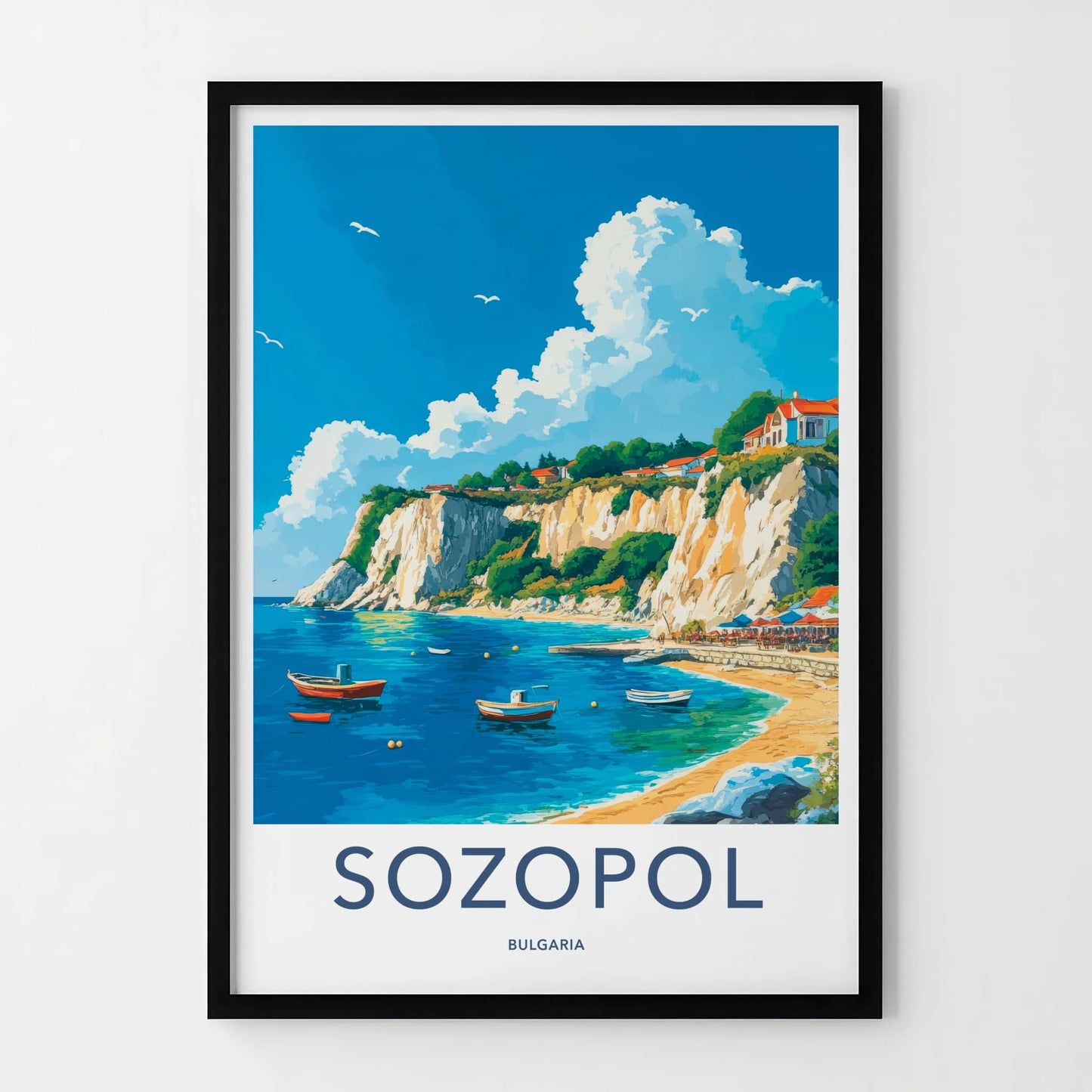 Sozopol Poster - Bulgaria Travel Art - Coastal Cliffside Village Home Decor