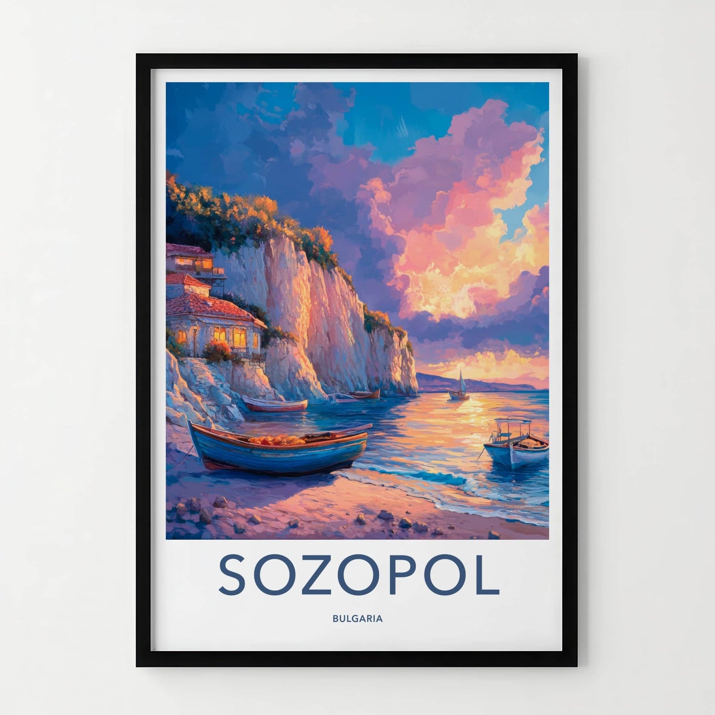 Sozopol Poster - Bulgaria Travel Art - Colorful Sunset Cliffs Home Decor