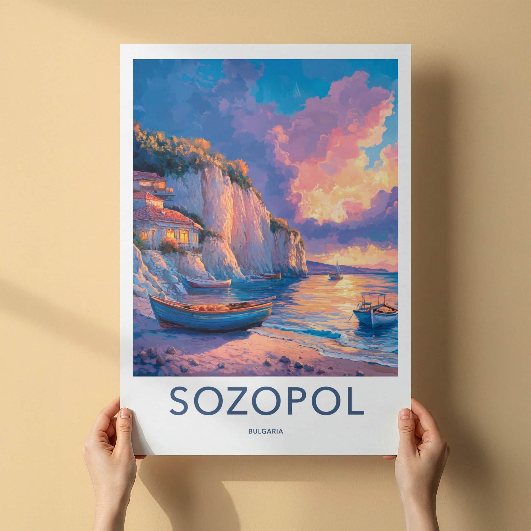 Sozopol Poster - Bulgaria Travel Art - Colorful Sunset Cliffs Home Decor