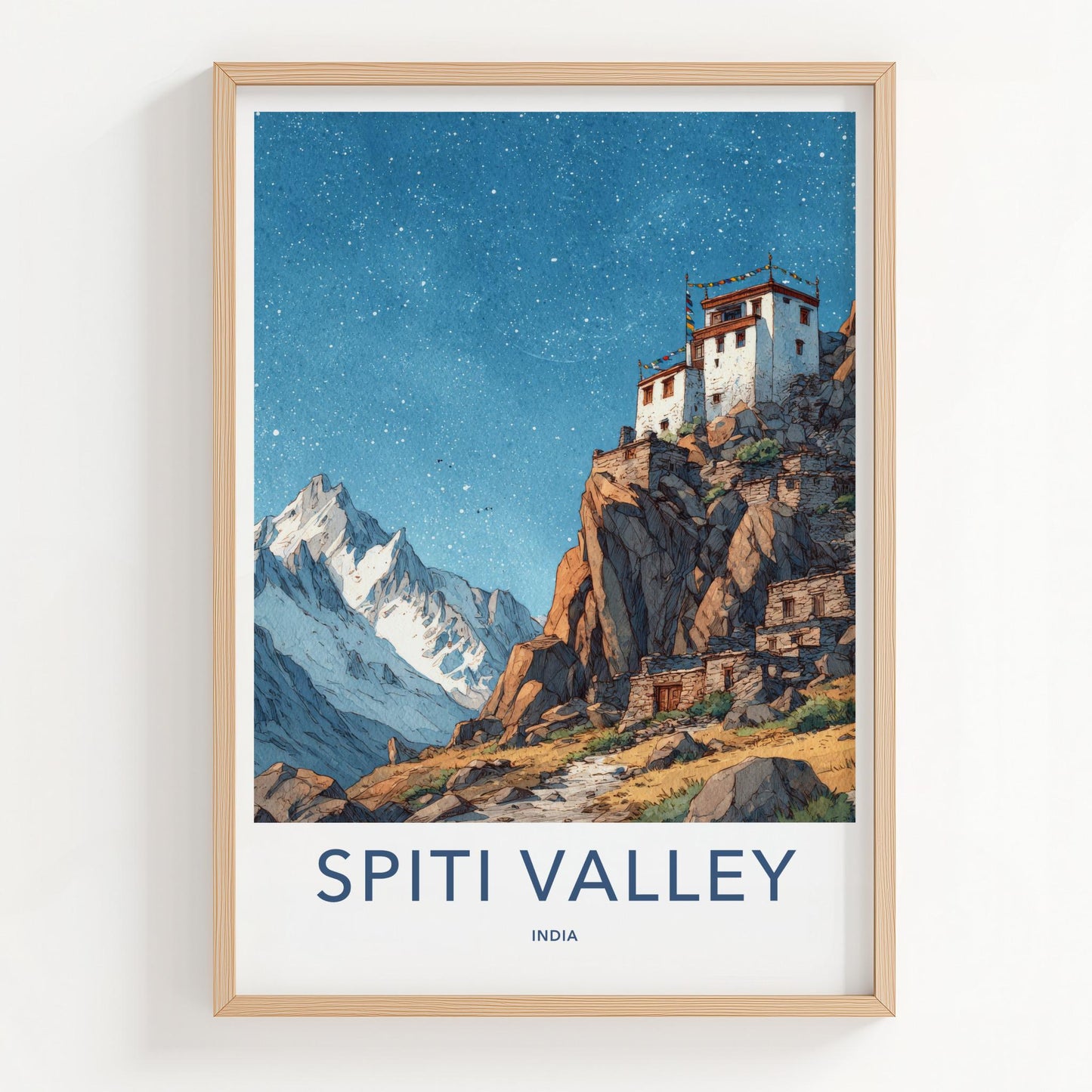 Spiti Valley Poster - India Fine Art - Himachal Pradesh Cliff Village Stars Gift