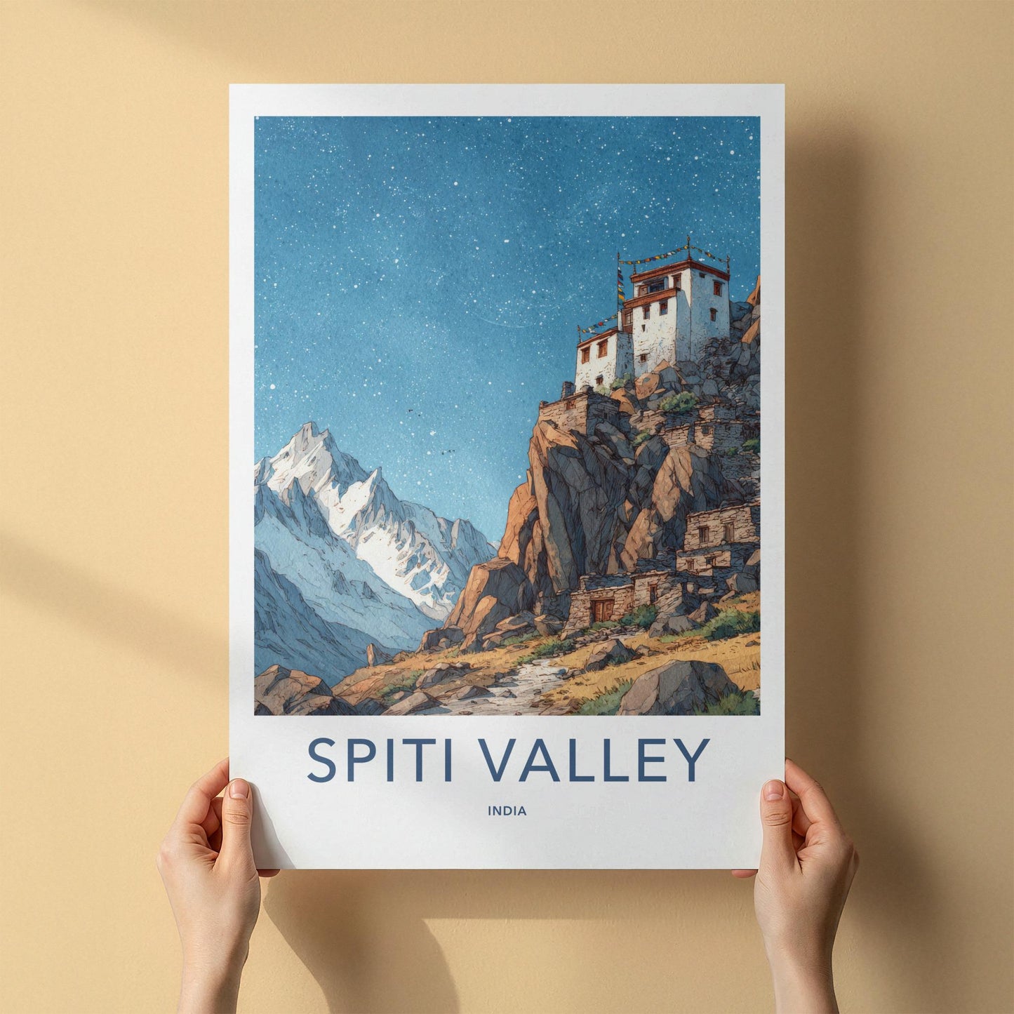 Spiti Valley Poster - India Fine Art - Himachal Pradesh Cliff Village Stars Gift