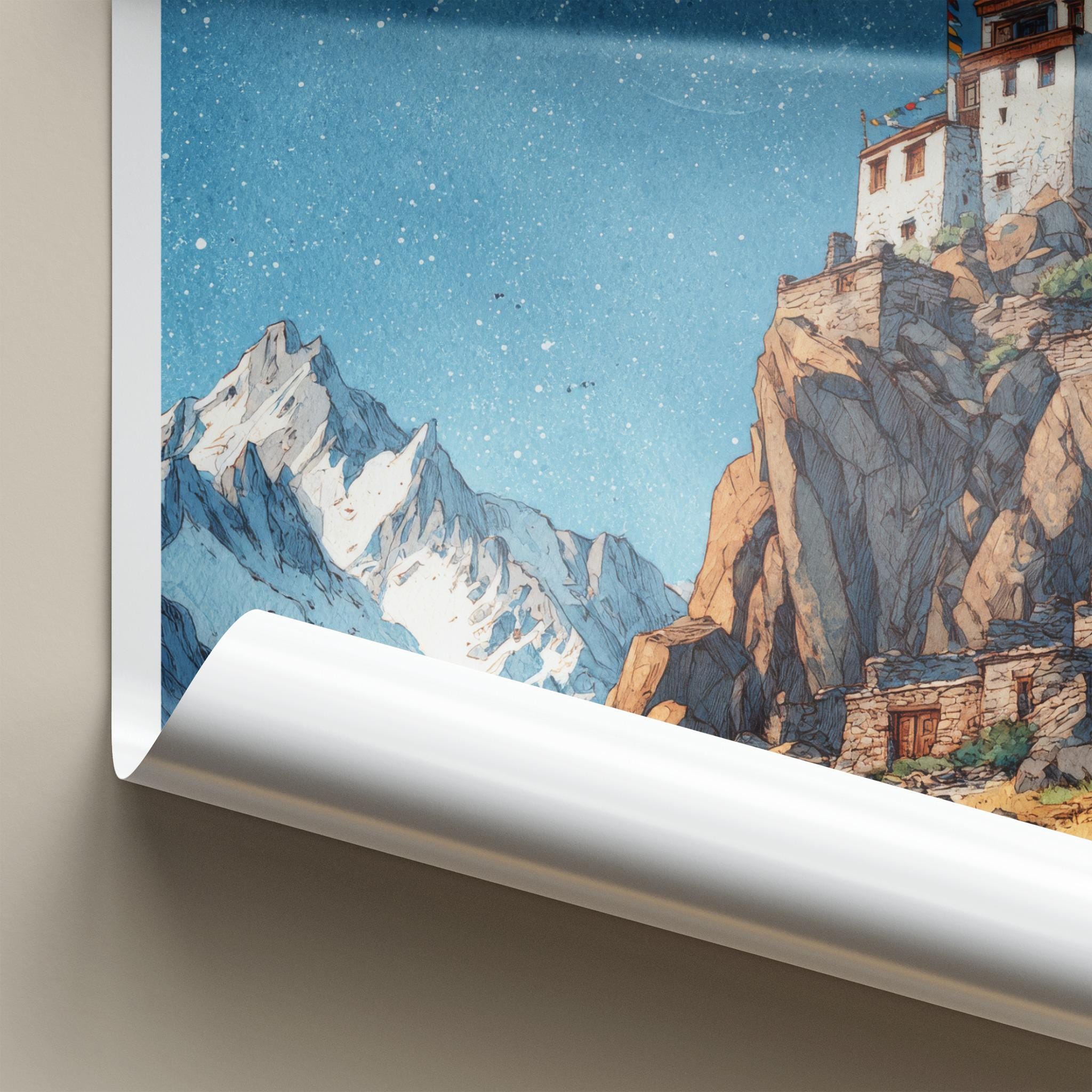 Spiti Valley Poster - India Fine Art - Himachal Pradesh Cliff Village Stars Gift
