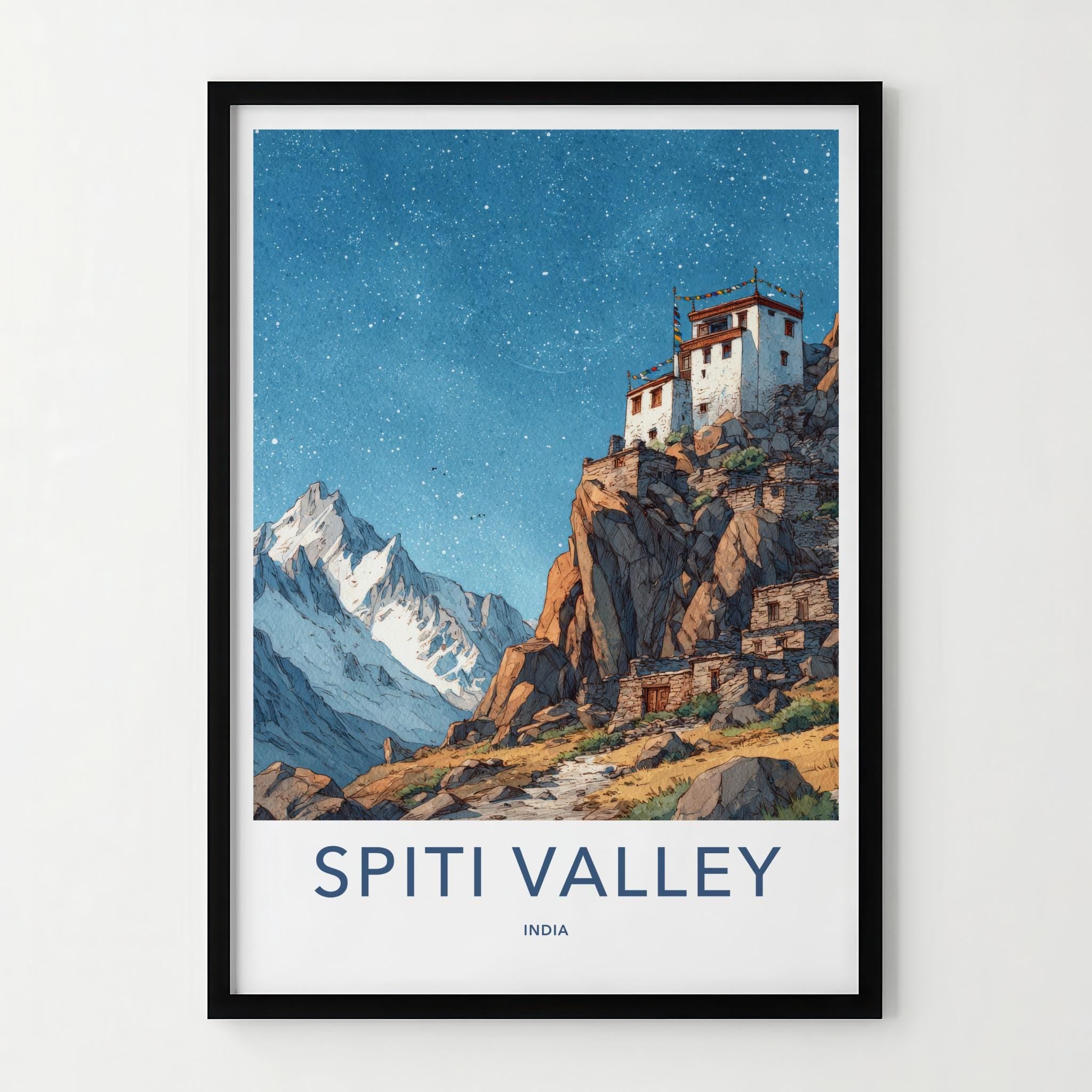Spiti Valley Poster - India Fine Art - Himachal Pradesh Cliff Village Stars Gift