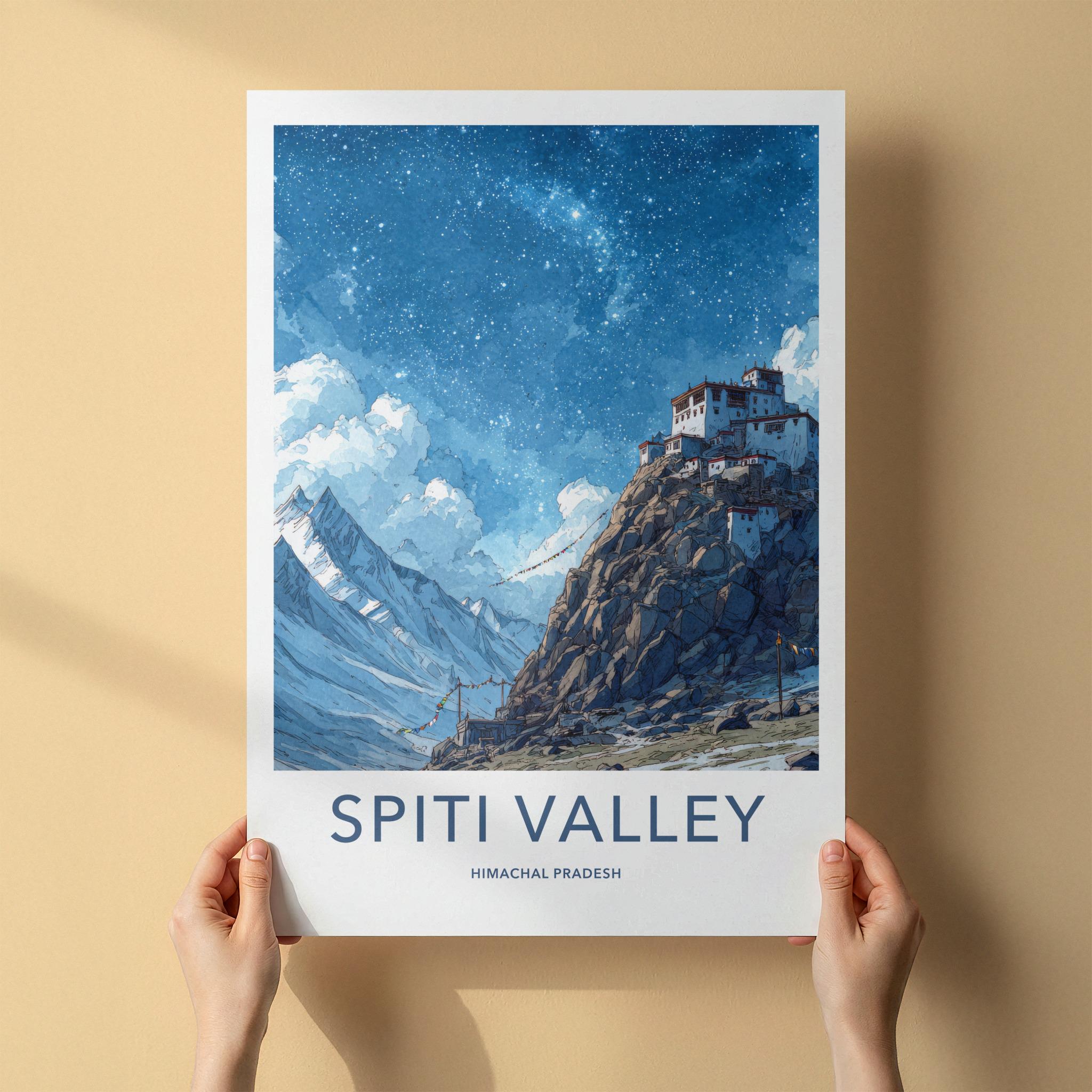 Spiti Valley Poster - India Fine Art - Himachal Pradesh Hilltop Starry Night Gift