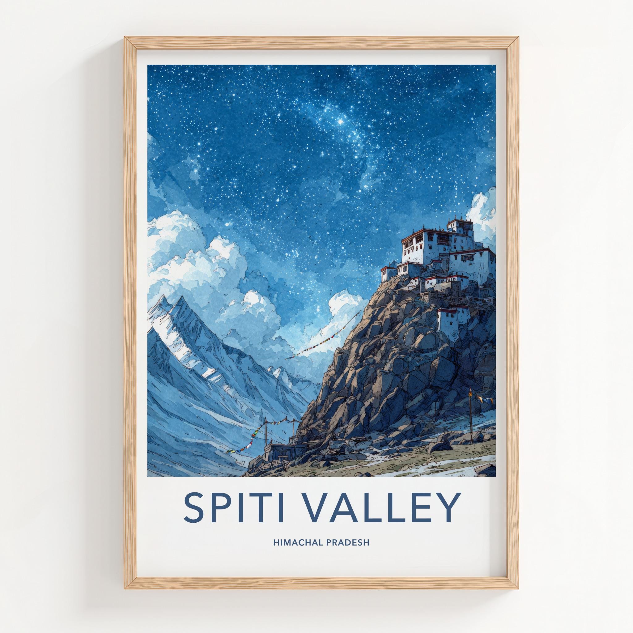 Spiti Valley Poster - India Fine Art - Himachal Pradesh Hilltop Starry Night Gift