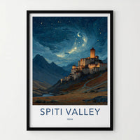Spiti Valley Poster - India Fine Art - Himachal Pradesh Starry Mountain Village Gift