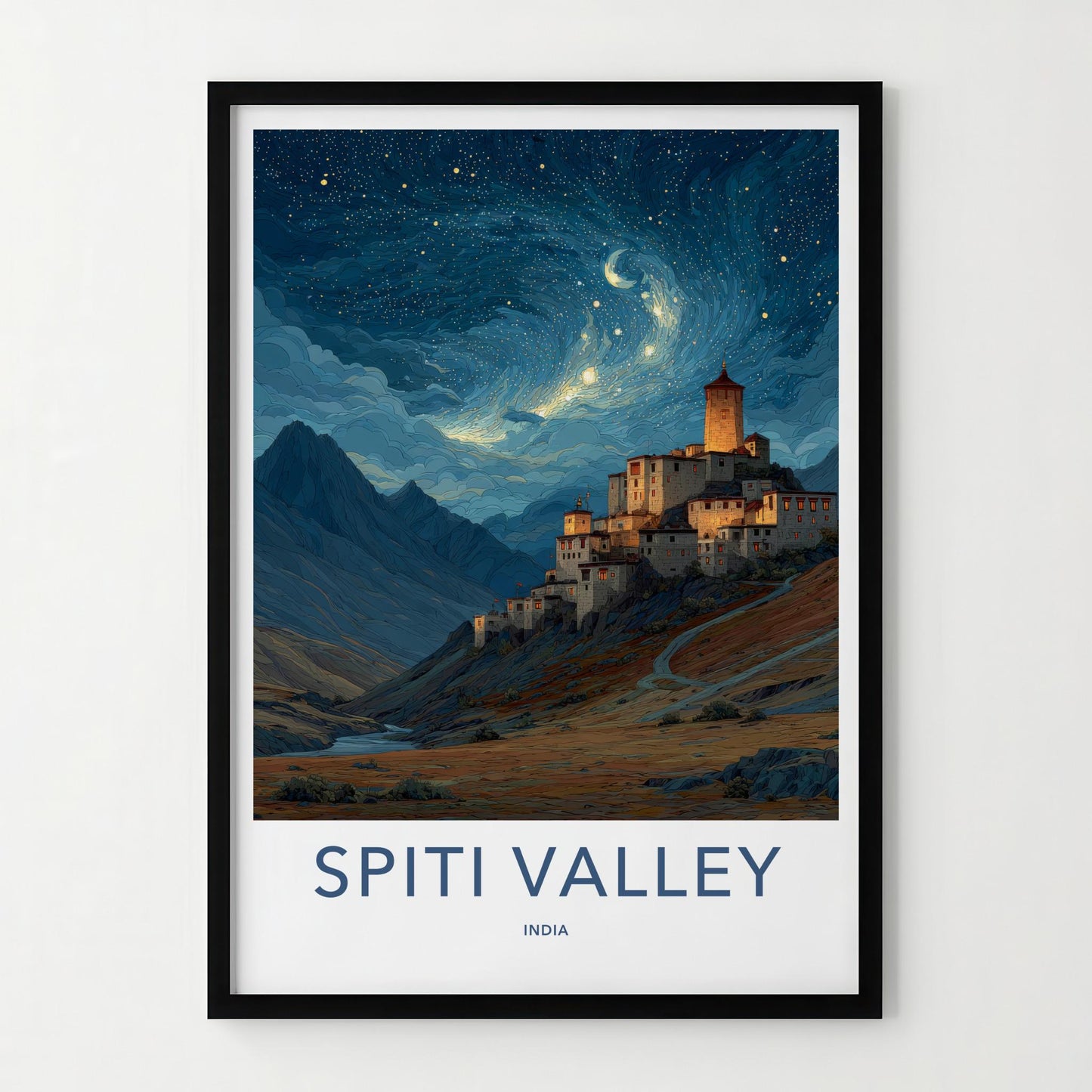 Spiti Valley Poster - India Fine Art - Himachal Pradesh Starry Mountain Village Gift