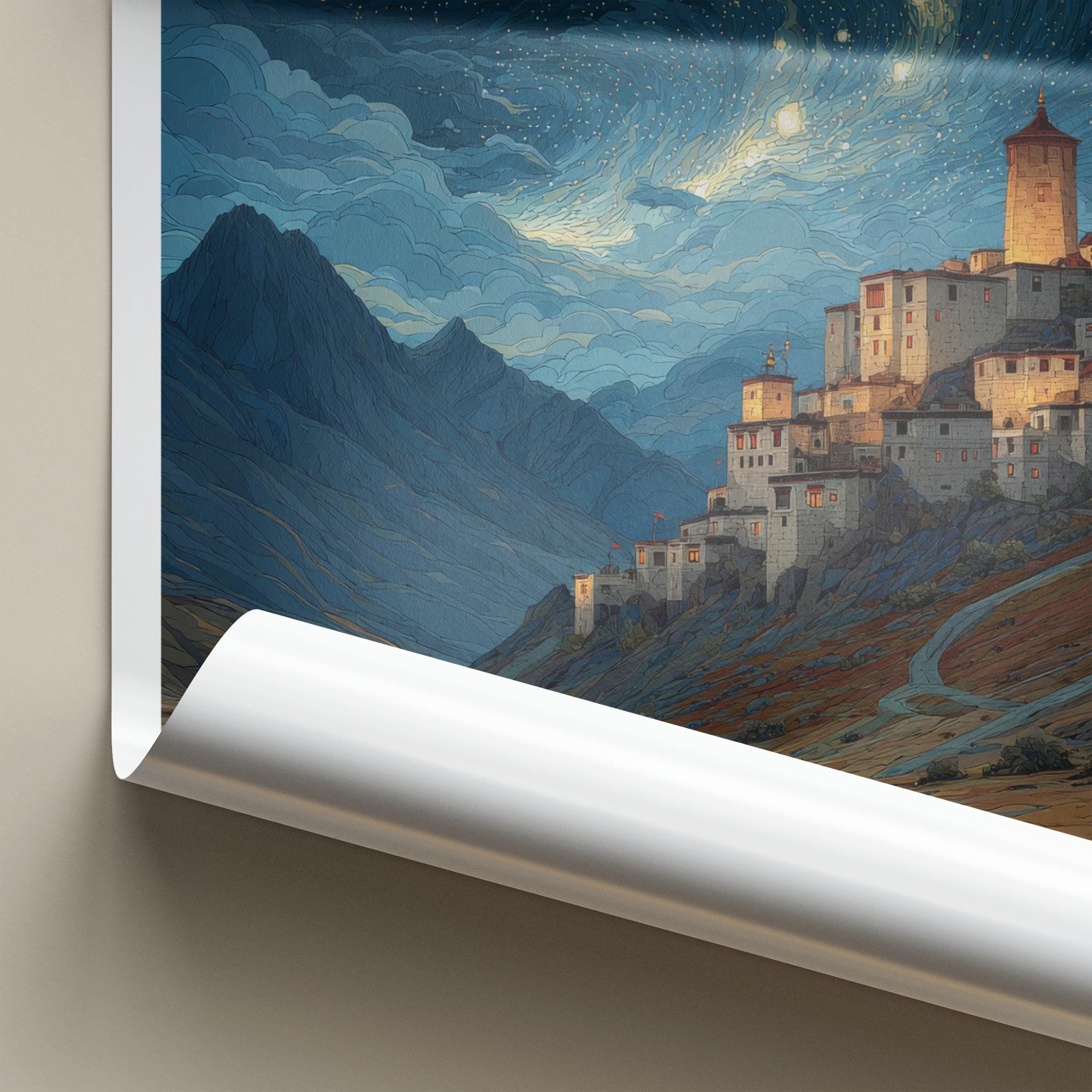Spiti Valley Poster - India Fine Art - Himachal Pradesh Starry Mountain Village Gift
