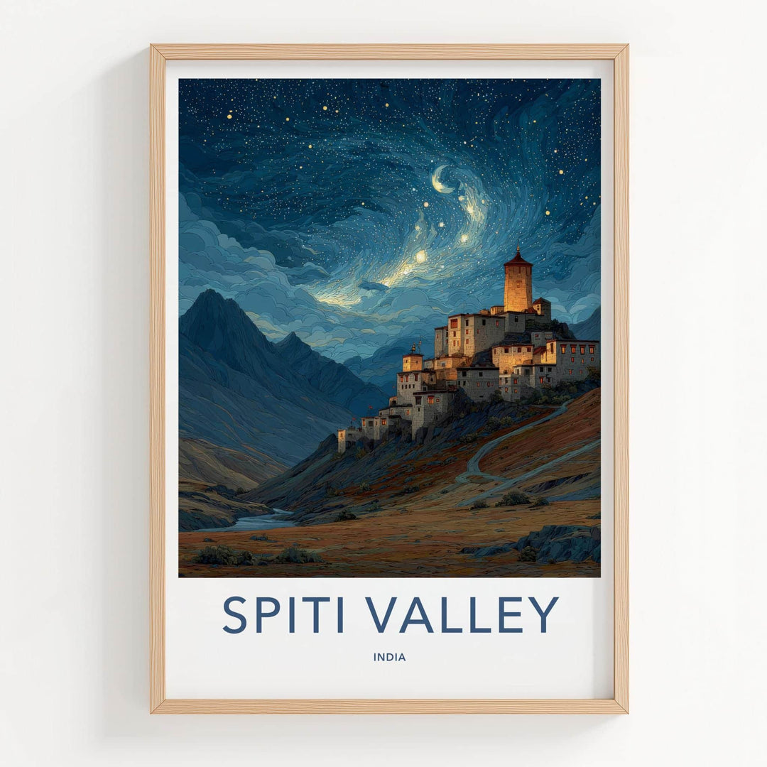Spiti Valley Poster - India Fine Art - Himachal Pradesh Starry Mountain Village Gift