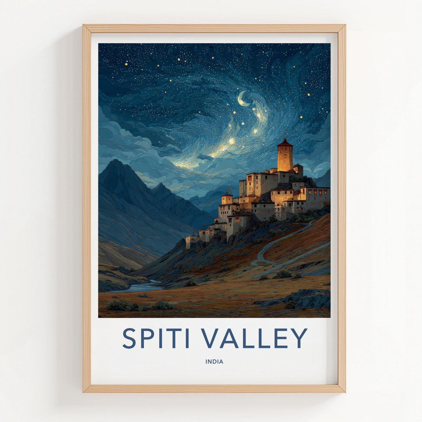 Spiti Valley Poster - India Fine Art - Himachal Pradesh Starry Mountain Village Gift