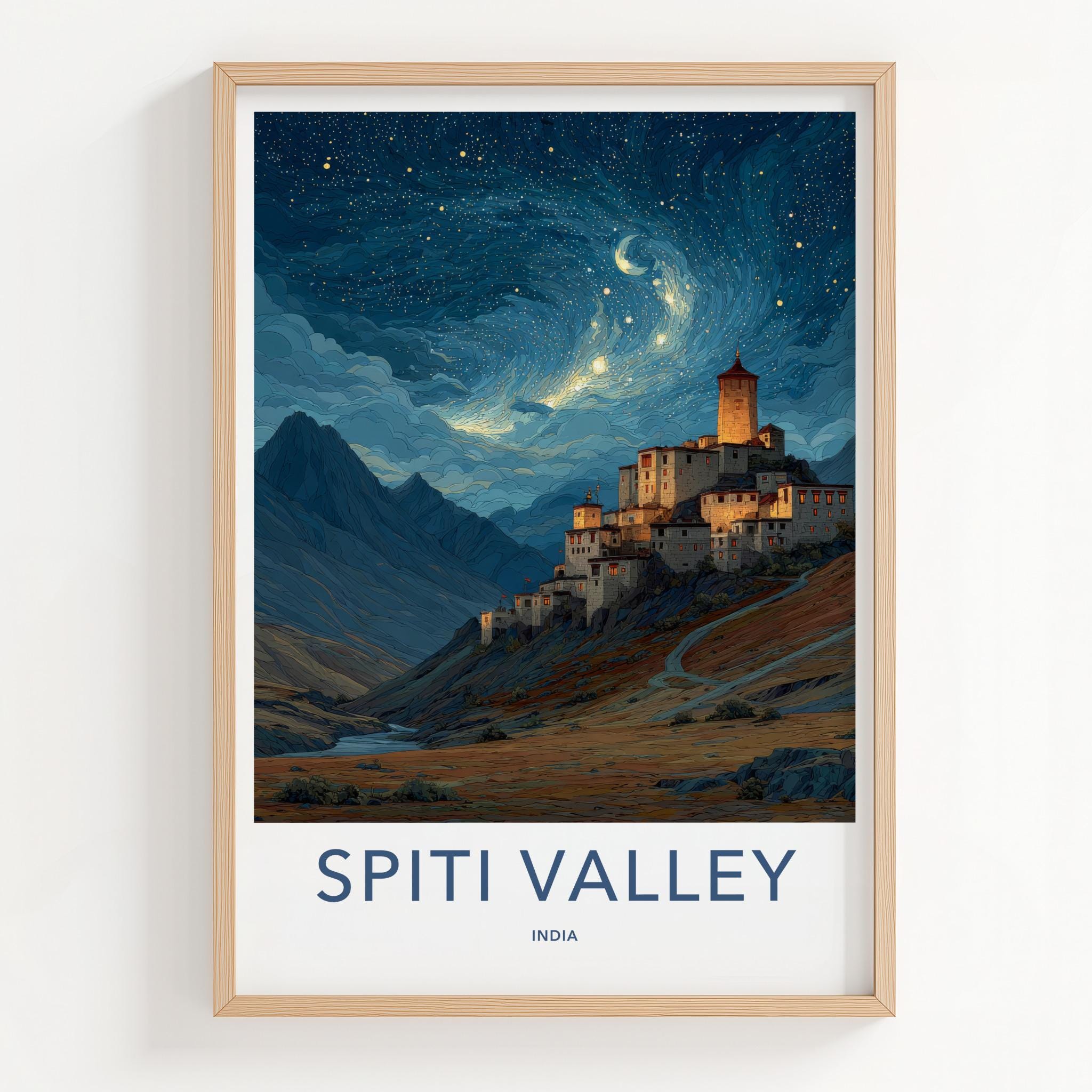 Spiti Valley Poster - India Fine Art - Himachal Pradesh Starry Mountain Village Gift
