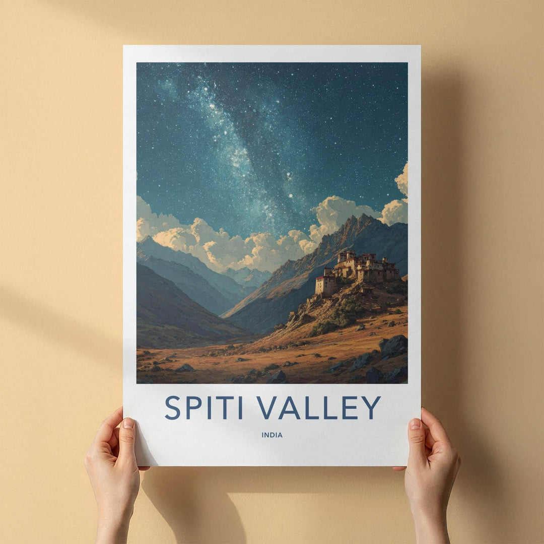 Spiti Valley Poster - India Fine Art - Himachal Pradesh Valley Monastery Stars Gift