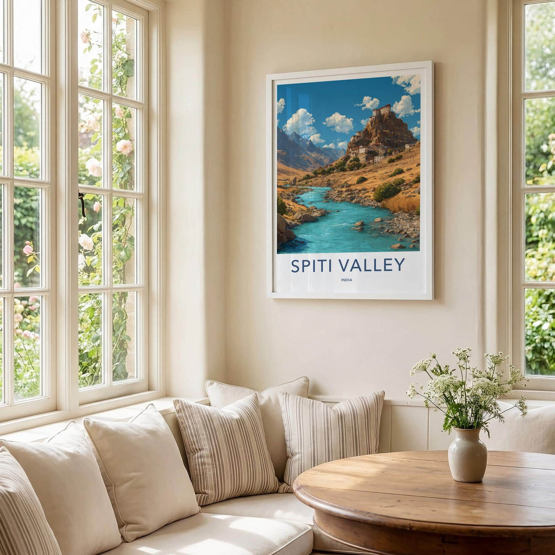 Spiti Valley Poster - India Travel Art - Himachal Monastery River Home Decor