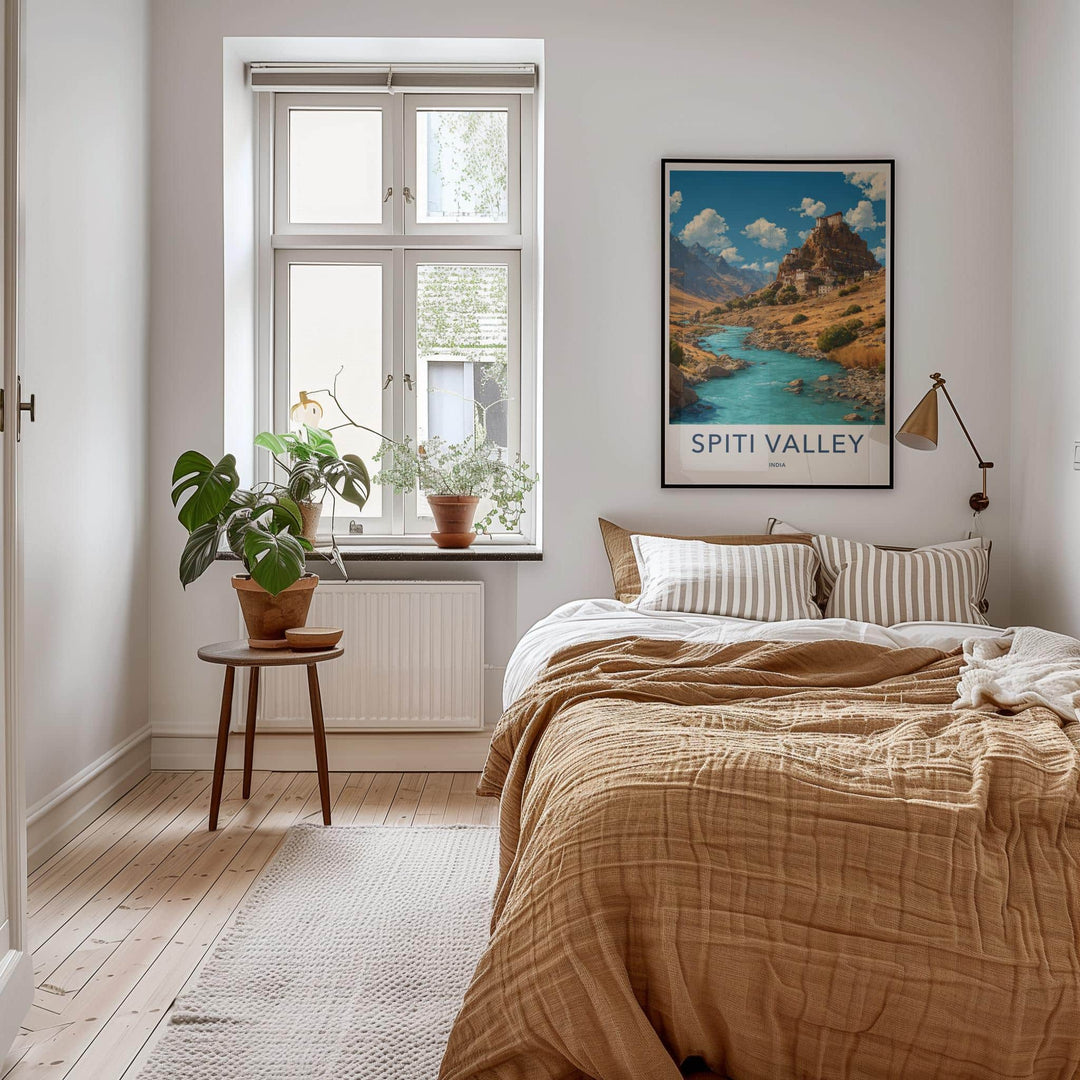 Spiti Valley Poster - India Travel Art - Himachal Monastery River Home Decor