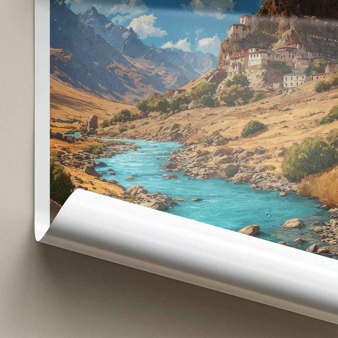 Spiti Valley Poster - India Travel Art - Himachal Monastery River Home Decor