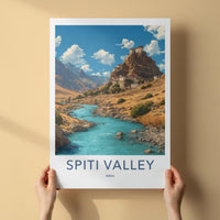 Spiti Valley Poster - India Travel Art - Himachal Monastery River Home Decor