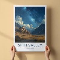 Spiti Valley Poster - India Travel Art - Himachal Pradesh Mountain Village Stars Home Decor