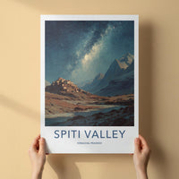 Spiti Valley Poster - India Travel Art - Himachal Pradesh Starry Mountain Village Gallery Art