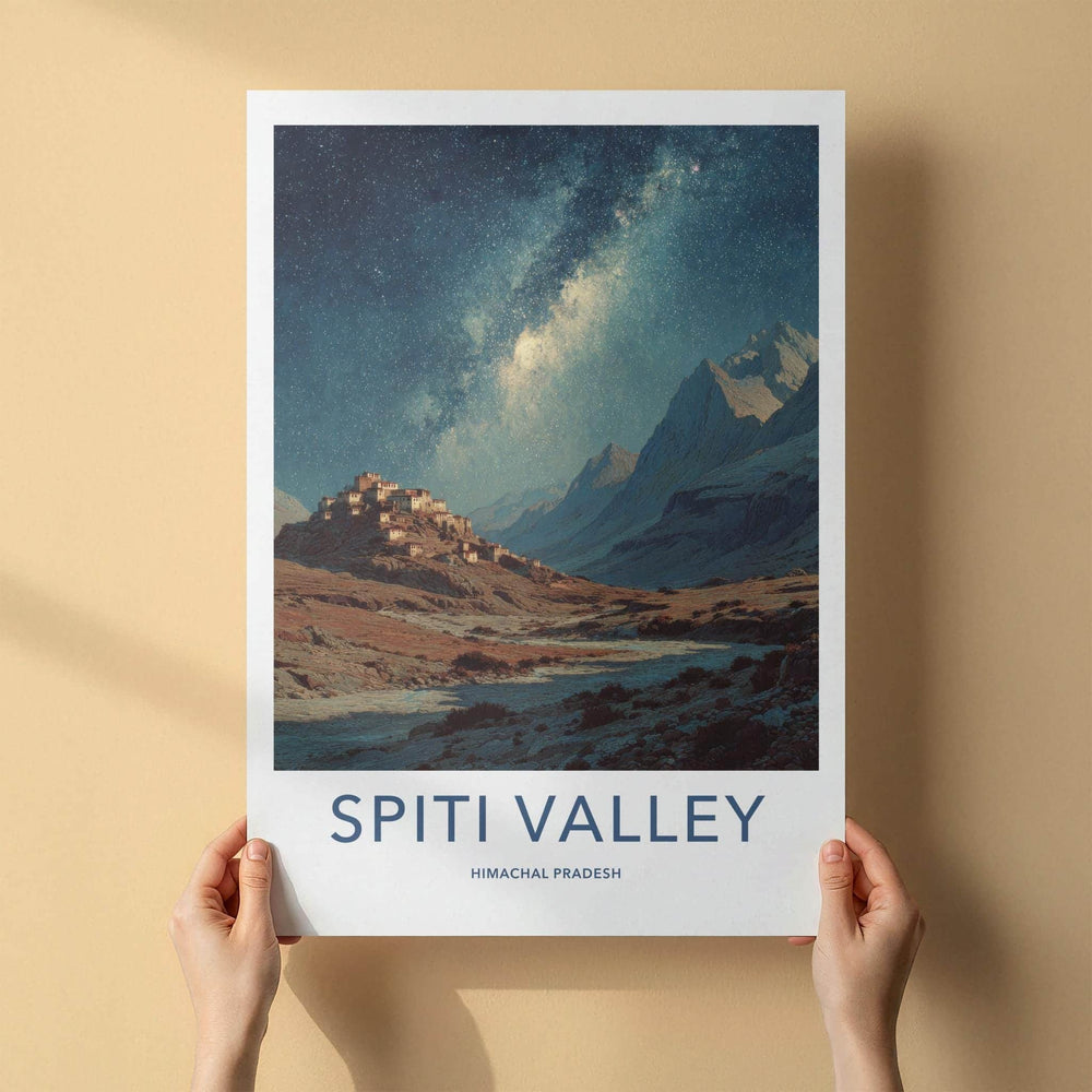 Spiti Valley Poster - India Travel Art - Himachal Pradesh Starry Mountain Village Gallery Art
