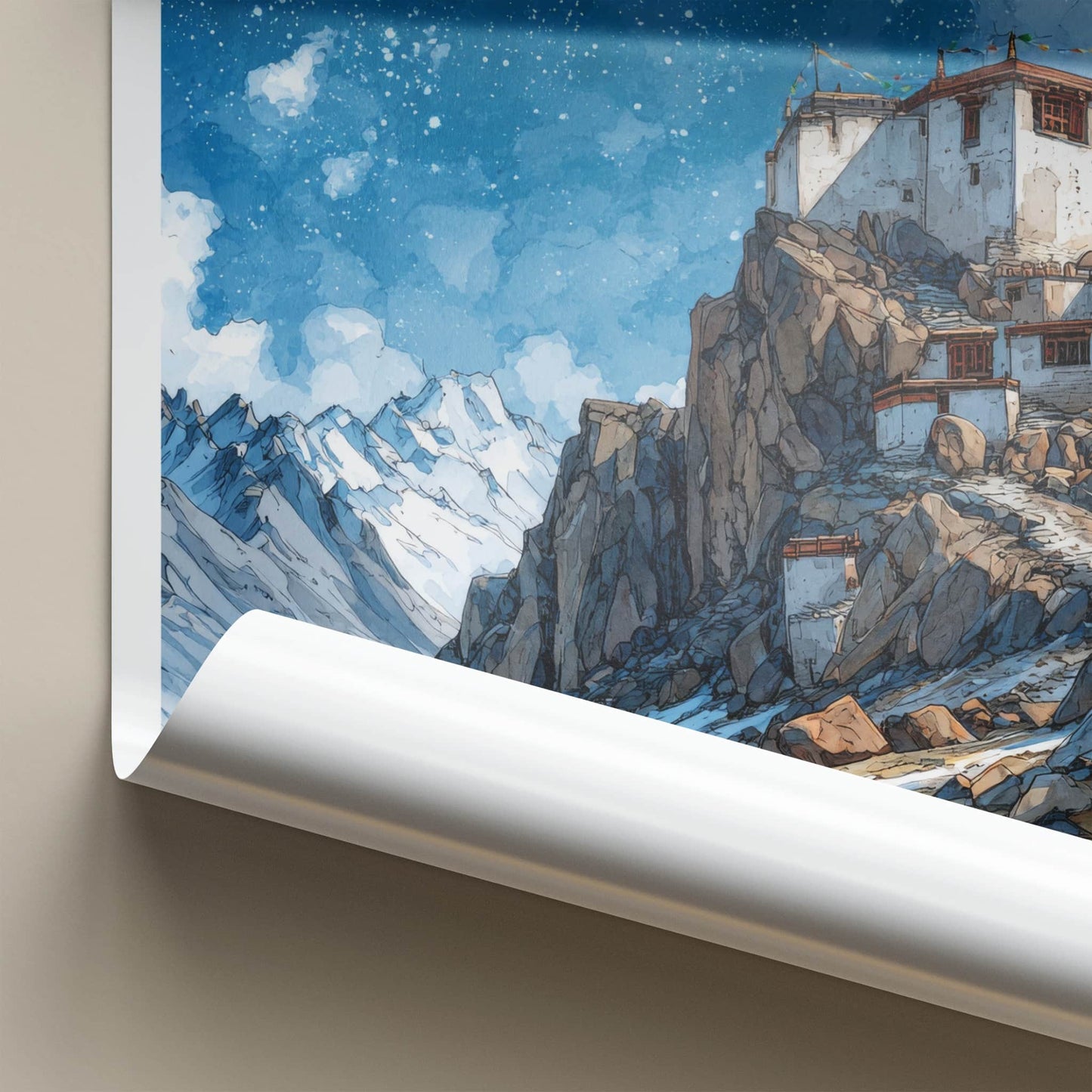 Spiti Valley Poster - India Travel Art - Himalayan Village Night Sky Home Decor